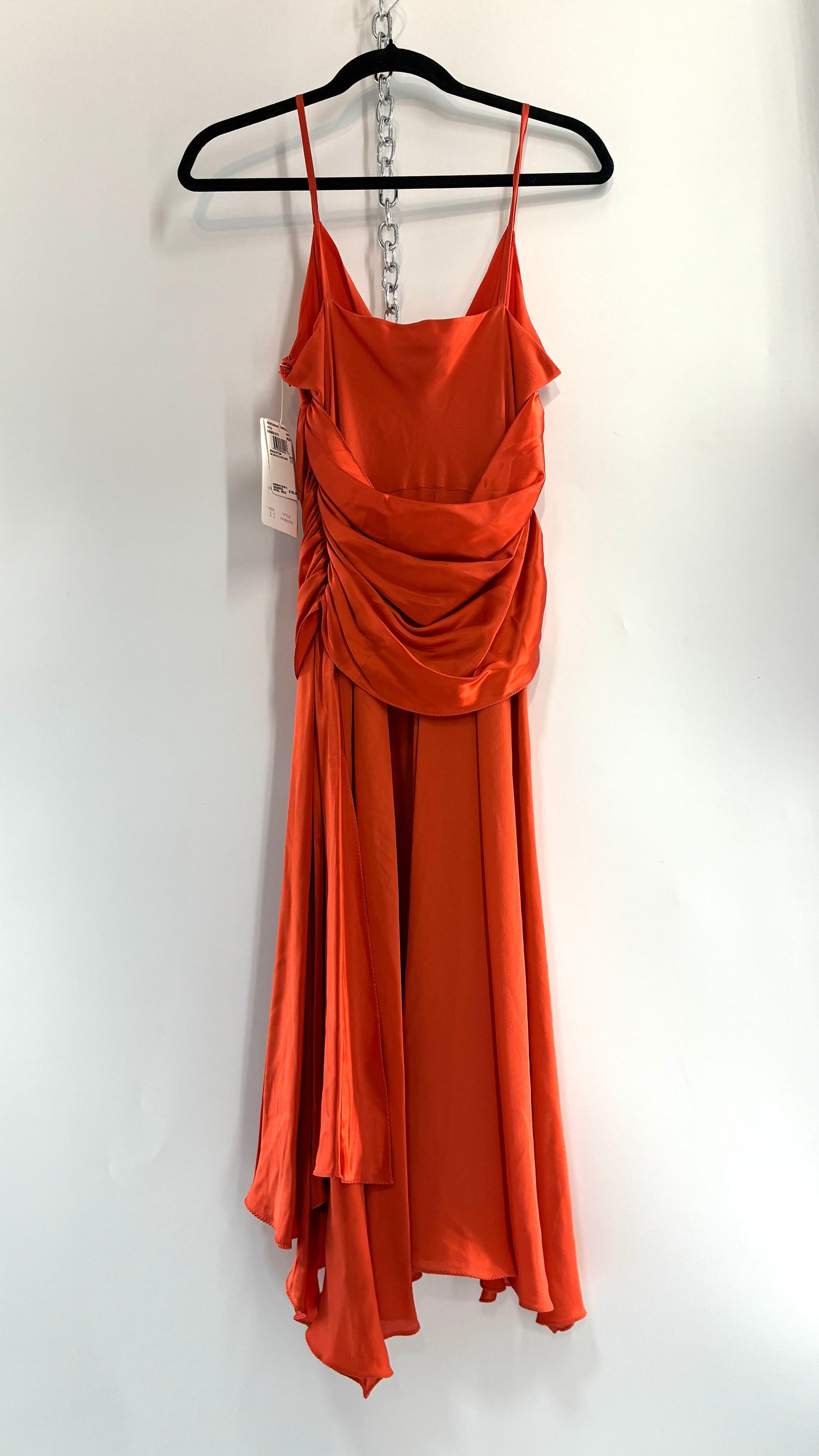 Deadstock Vintage PAPELL BOUTIQUE 100% Silk Tangerine Midi Dress with Ruched Bodice (12)