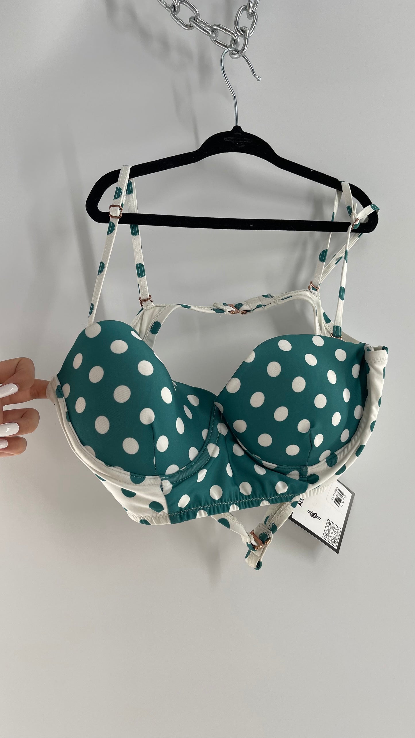 Anthropologie ALIHOP Green/White Polka Dot Underwire Swim Top (Large)