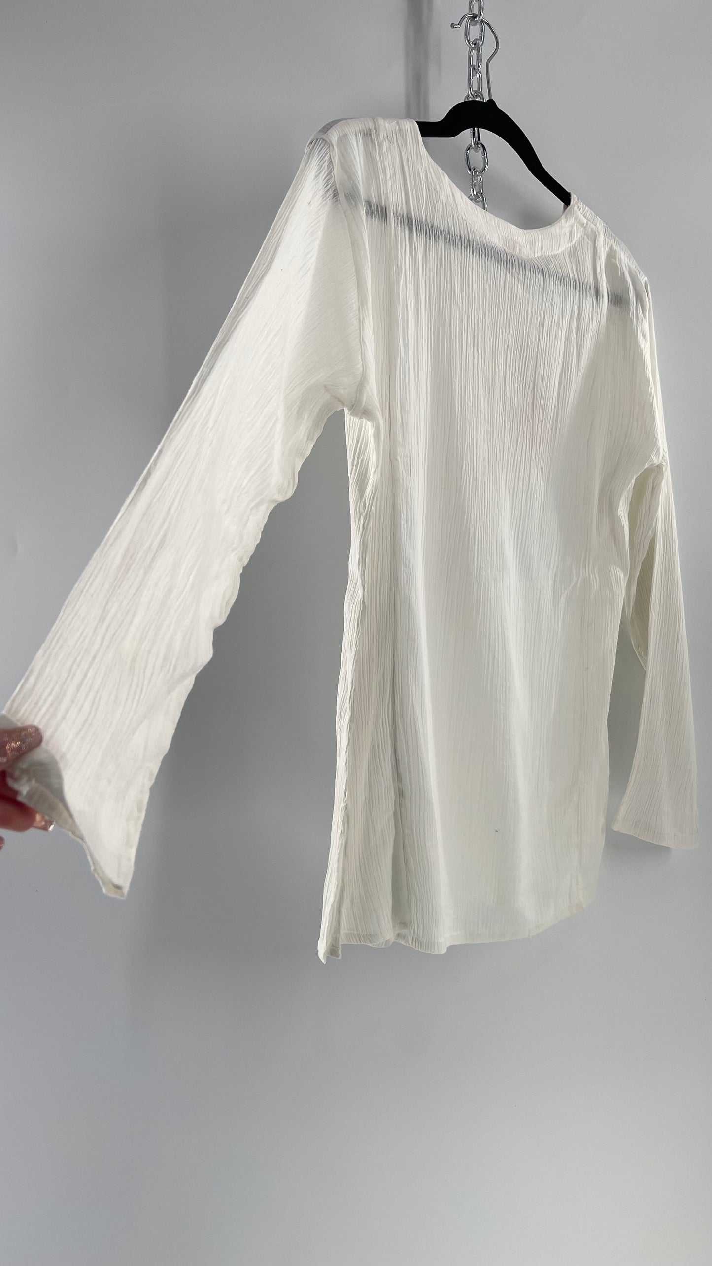 Deadstock Vintage Magic 1980s 100% Cotton Crinkle Tunic with Embroidery and Sequins (Small)