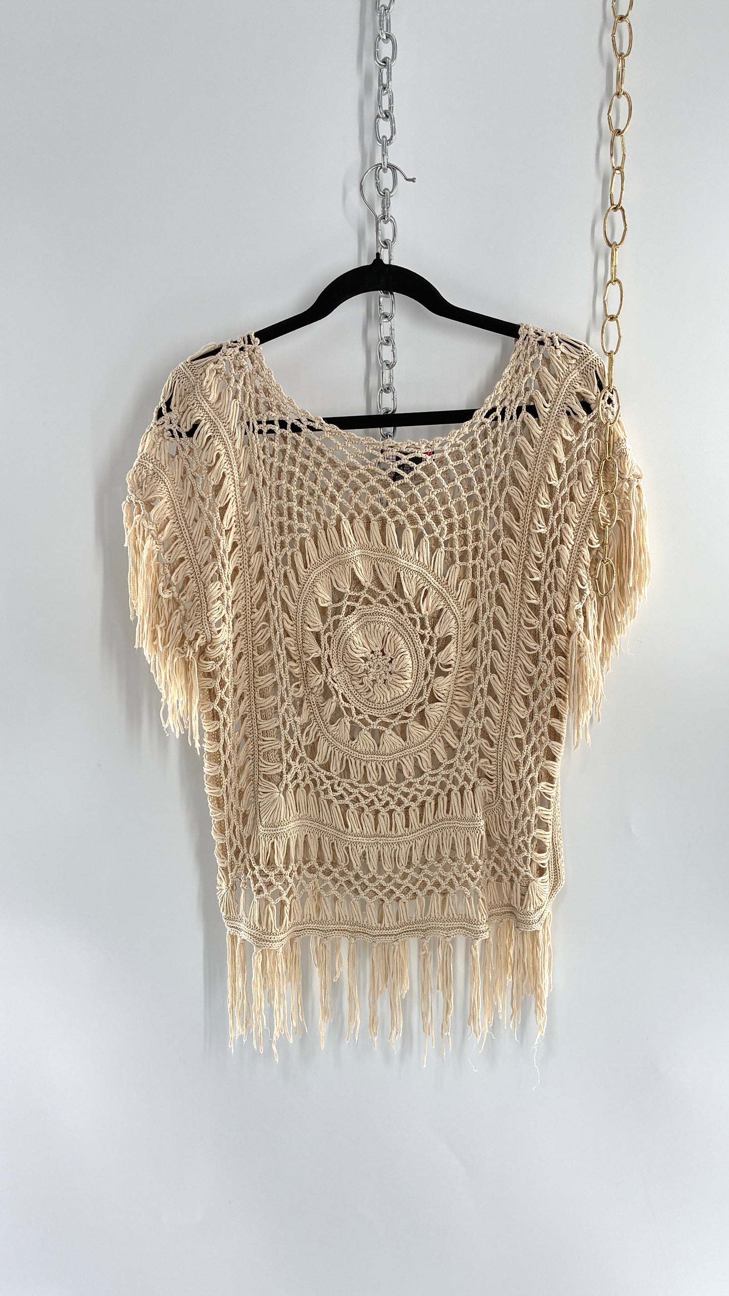 Vintage SAY WHAT Crochet Top with Fringe (Small)