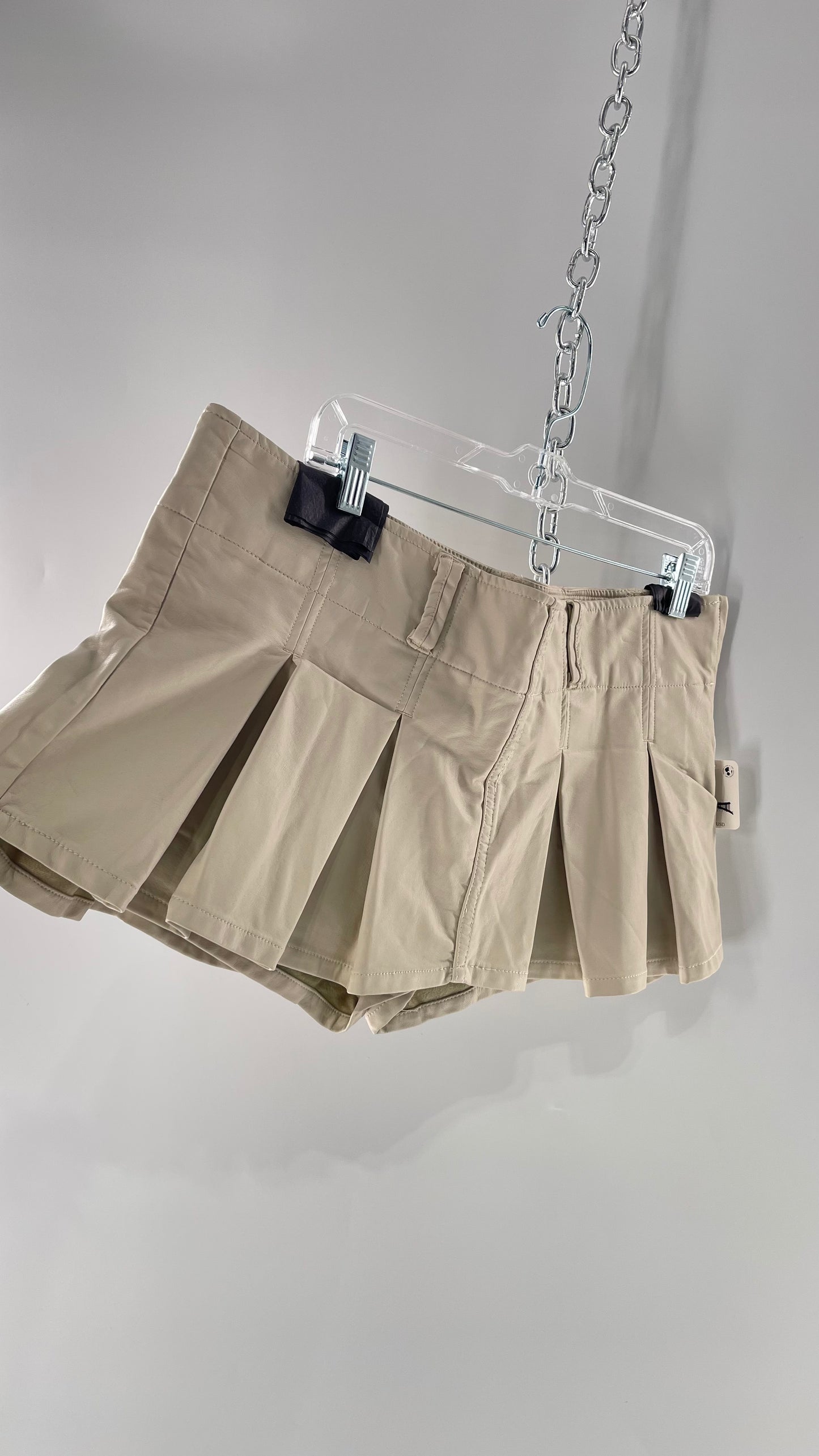 Free People Off White Pleated Vegan Leather Ultra Micro Mini Skirt with Hidden Built in Shorts (12)