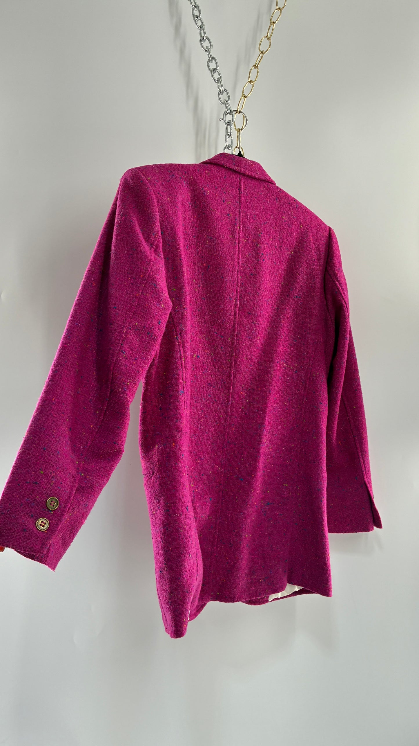 Vintage LIZWEAR Fuchsia Confetti Wool Blazer with Bronze Buttons (4)