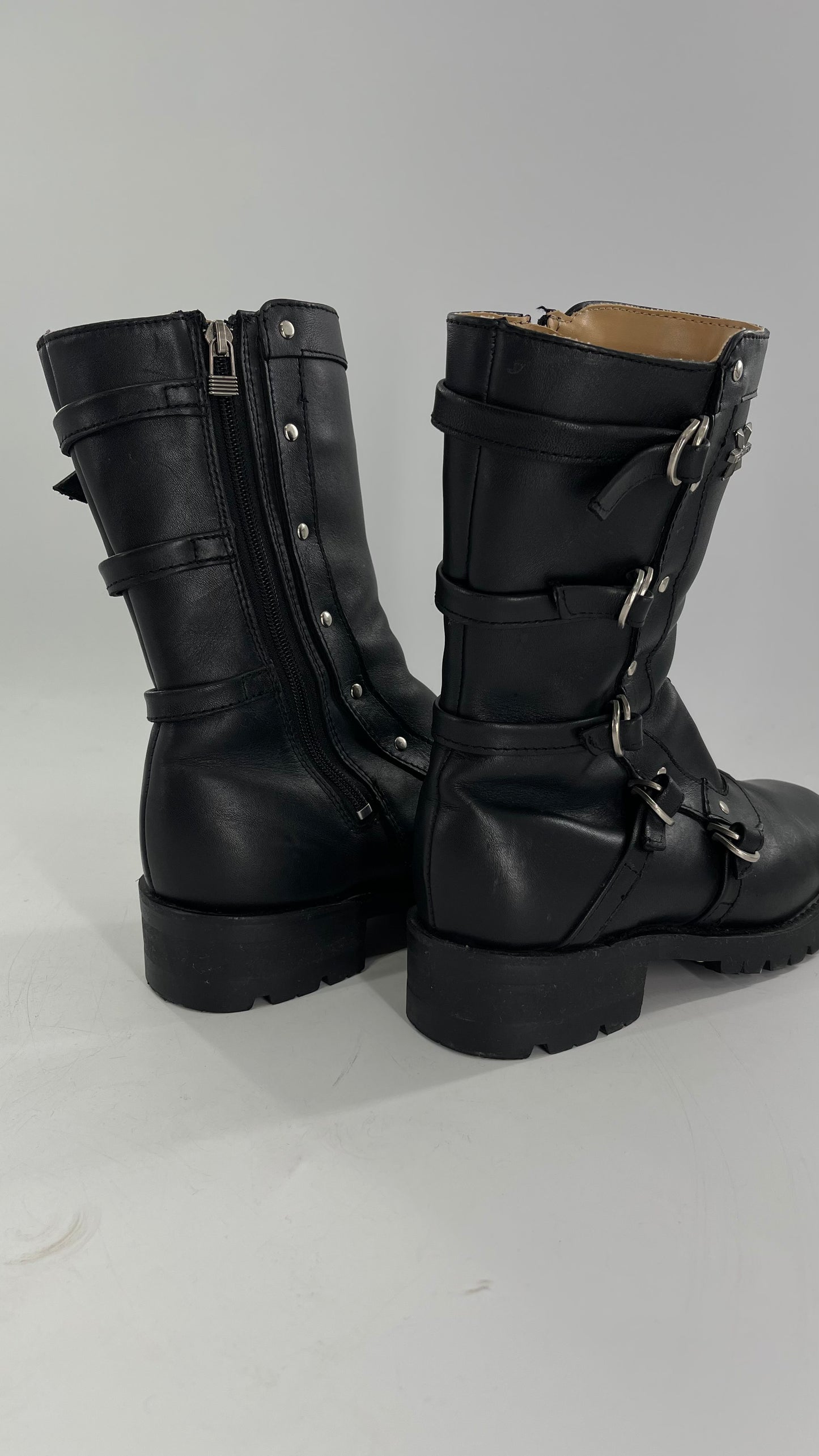 Vintage 1990s XELEMENT Buckle Side Genuine Leather Steam Punk Boots (Women’s 8.5)