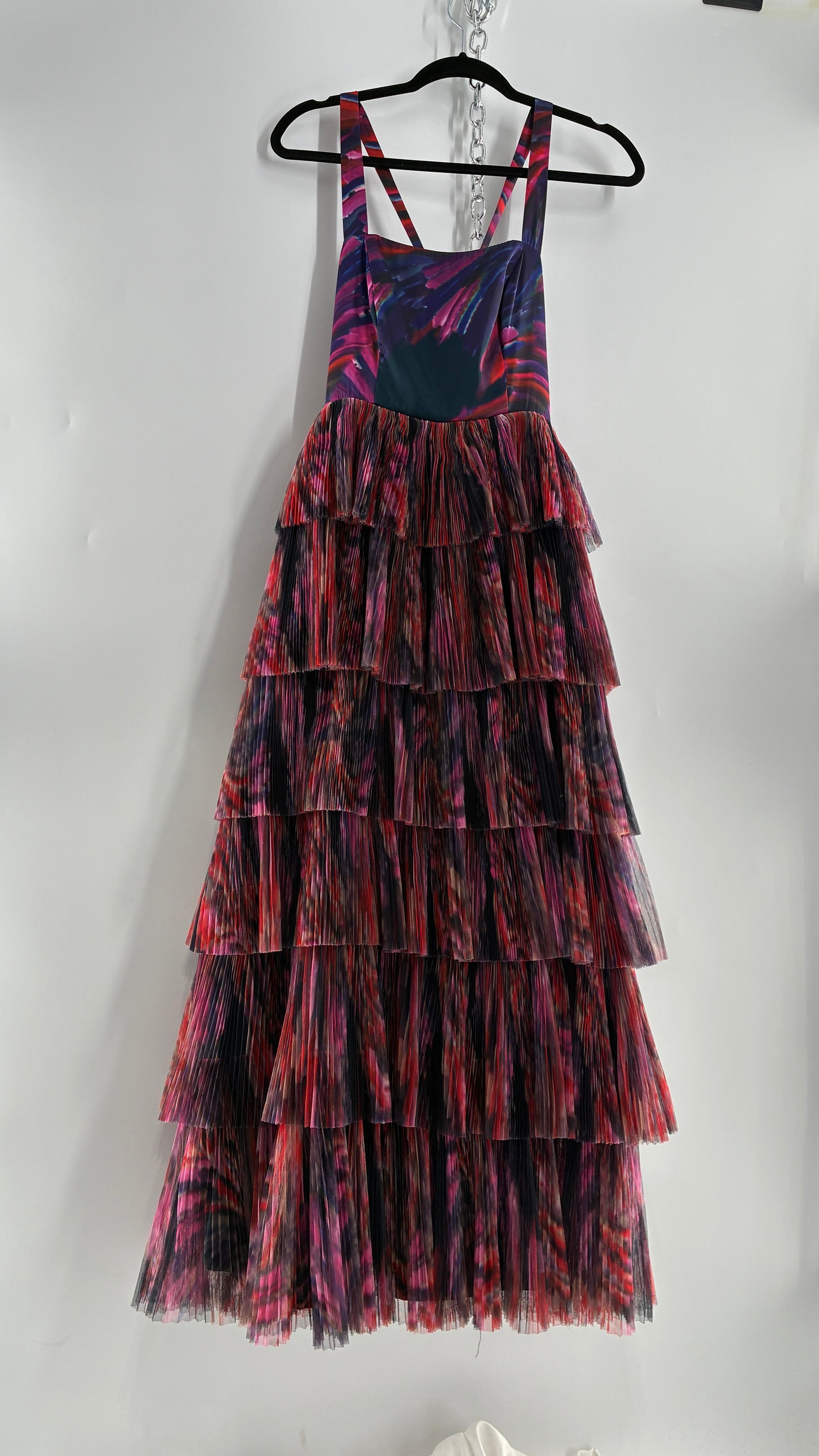 HUTCH Ruffled Maxi Gown Graphic Navy Blue, Fuchsia (2P,4)
