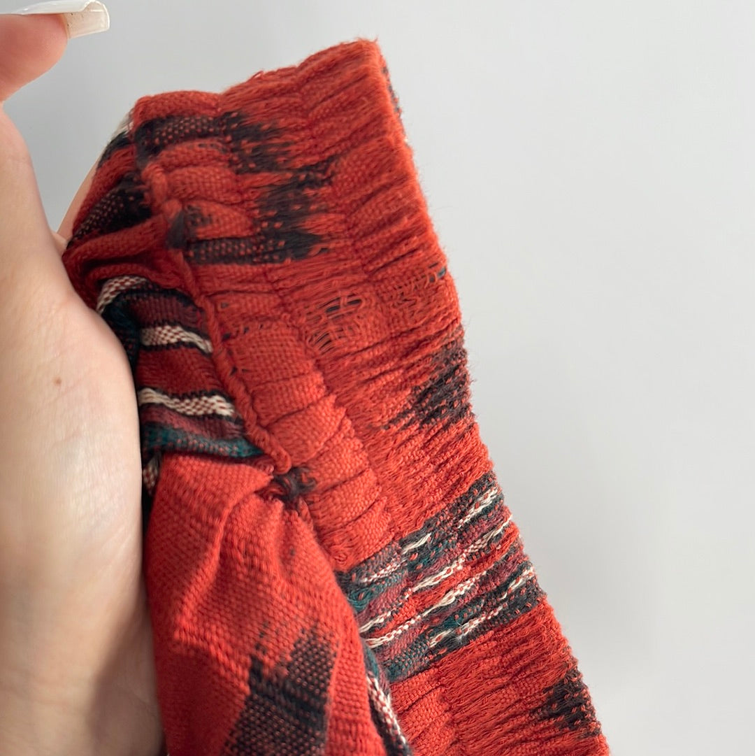 Vintage 100% Cotton Hand Woven Moon Weaver Burnt Orange Dessert Skirt  with Fringe (M/L)