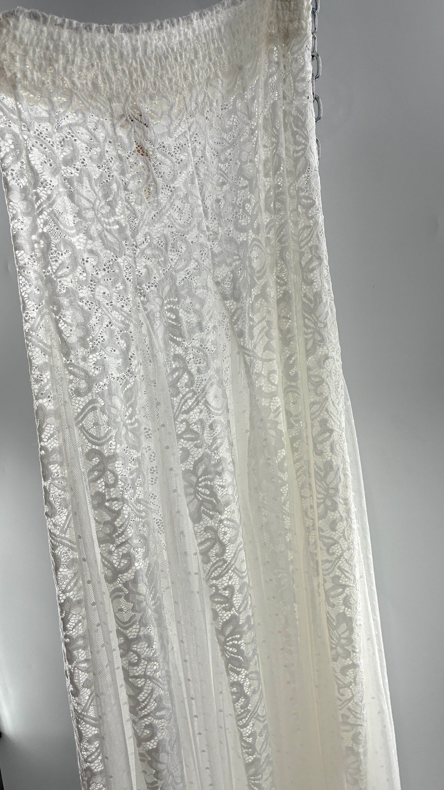 Intimately Free People White Lace and Polka Dot Mesh Voluminous Full Length Skirt (Medium)