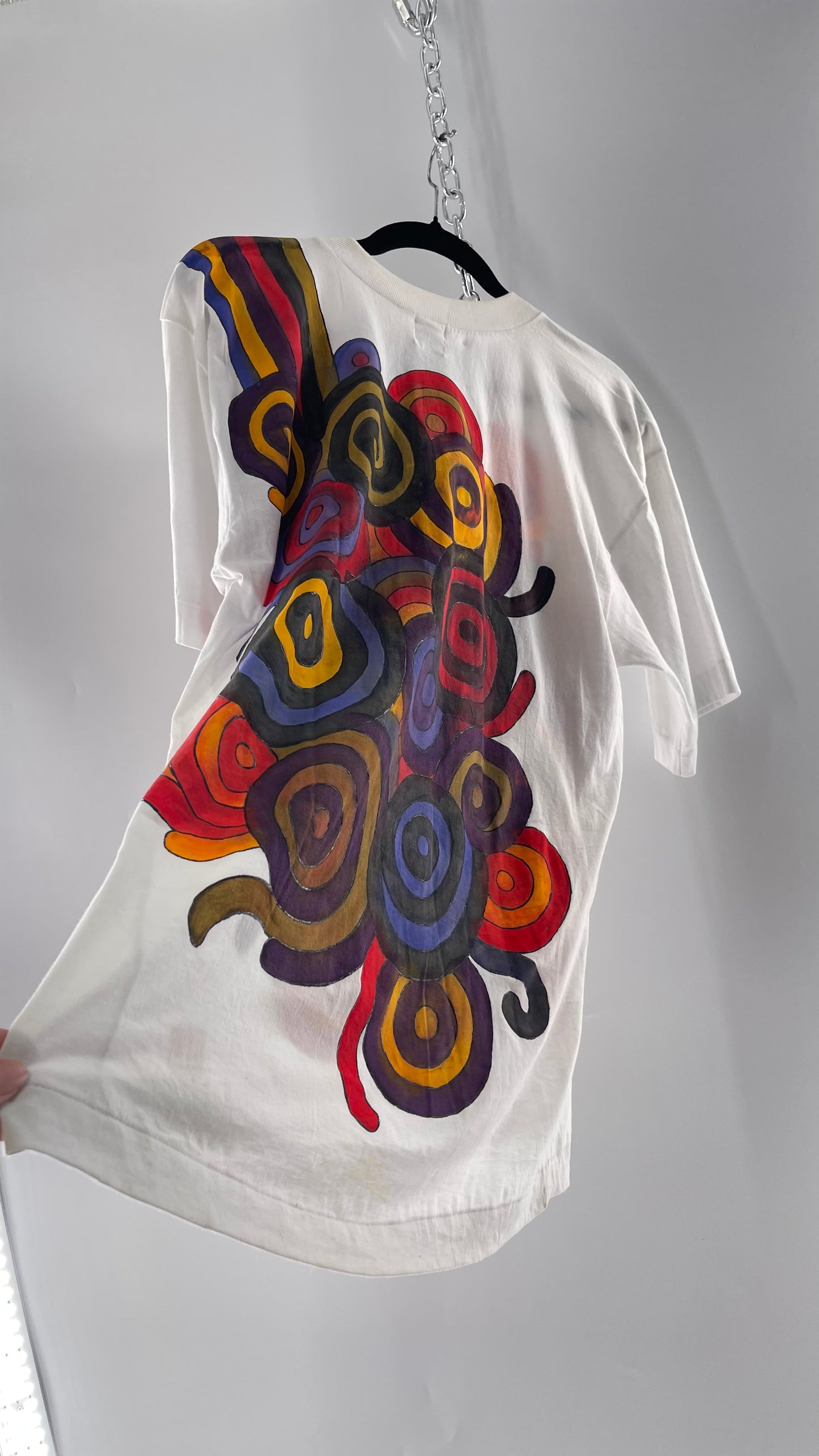 Vintage MANASLIP Hand Painted Swirls 80s T (C)(44)