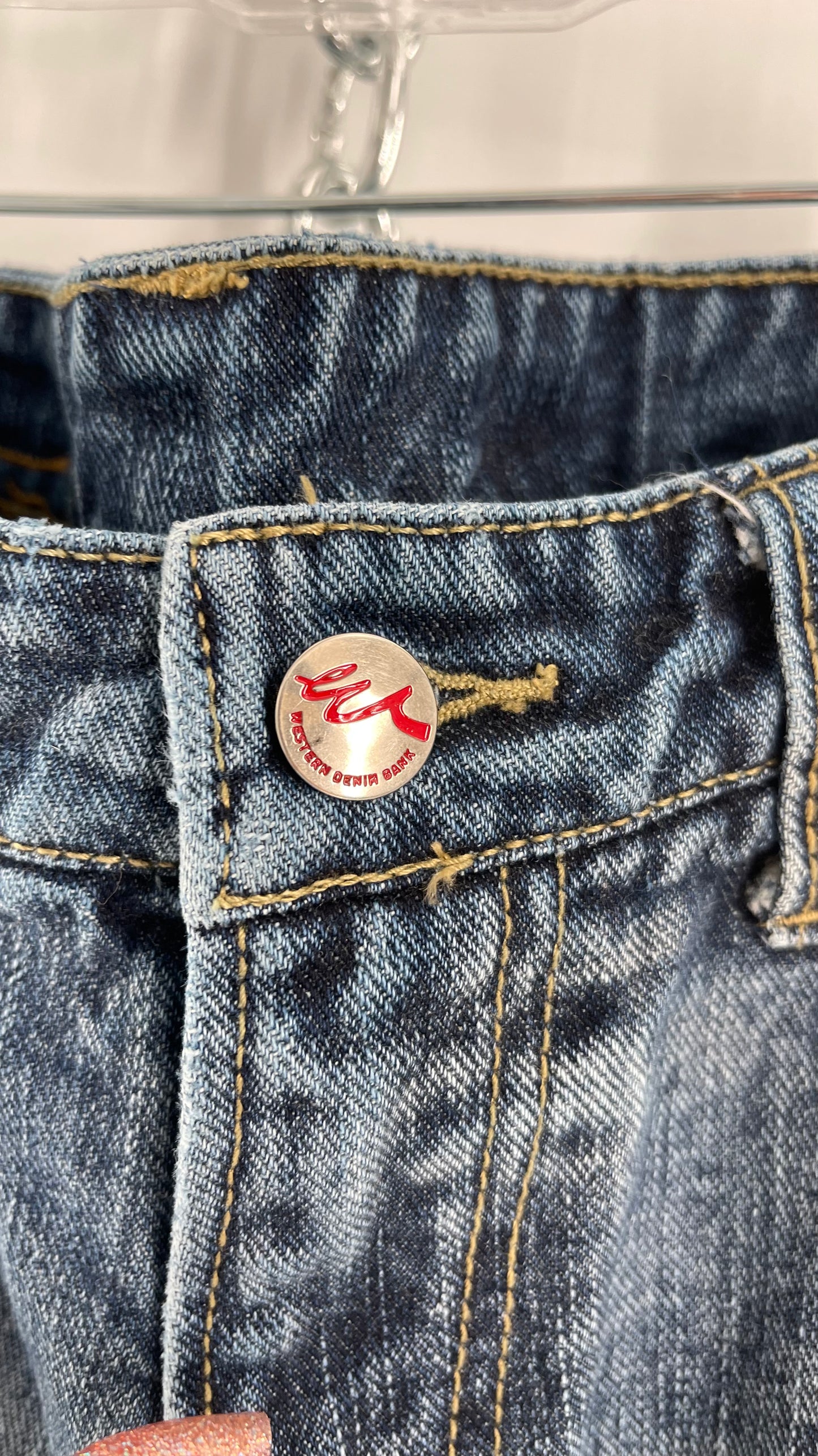 Western Denim Bank Light Wash Straight Legs with Gold/Bronze Metal Studs and Jewels (29)