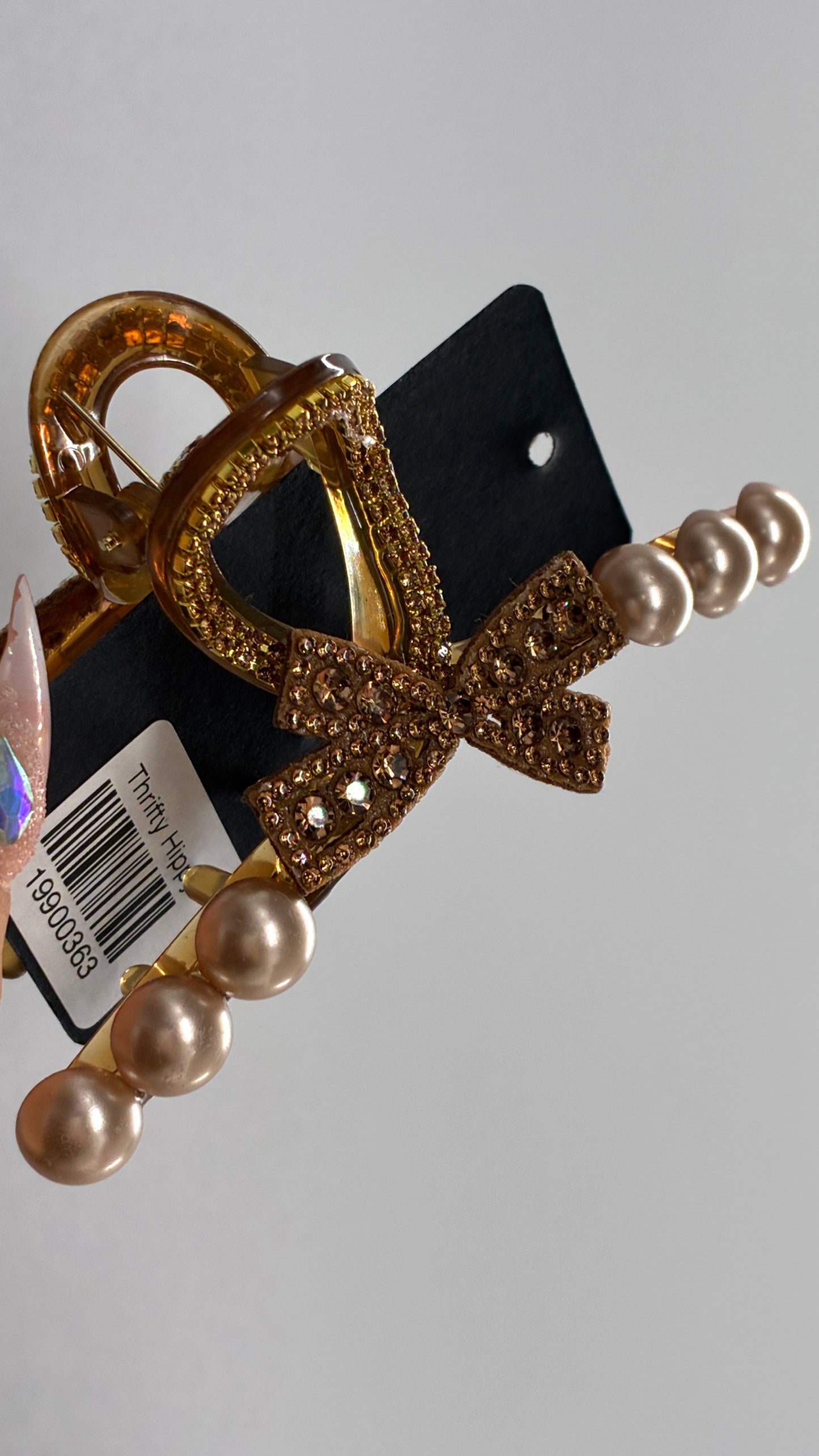 Tan Pearl Rhinestone Claw Clip