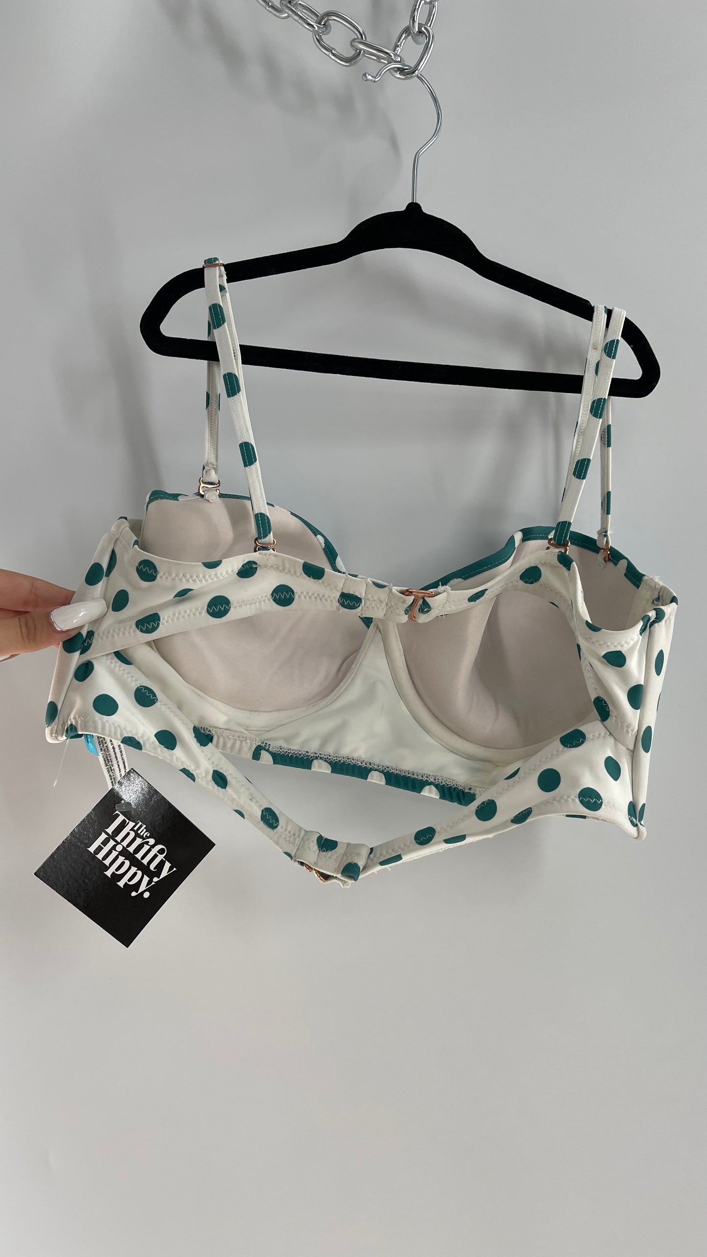 Anthropologie ALIHOP Green/White Polka Dot Underwire Swim Top (Large)