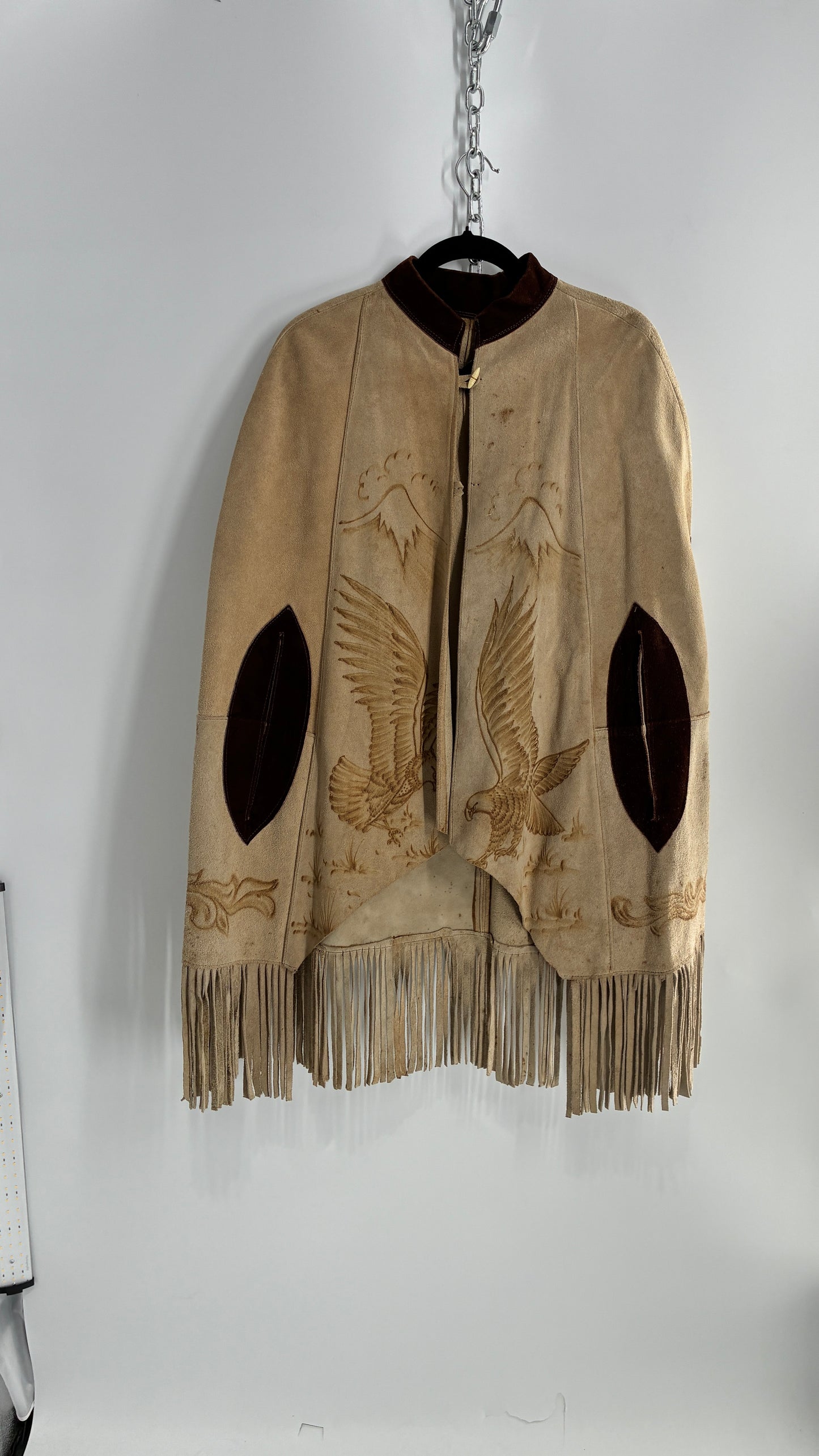 Vintage Animal Hide Engraved Poncho OverCoat (C)(One Size)