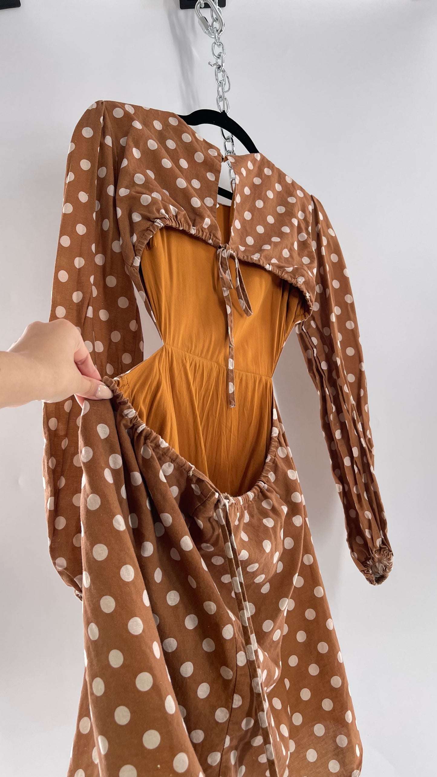 Charlie Holiday Halcyon Brown Polka Dot Open Back Linen (2)