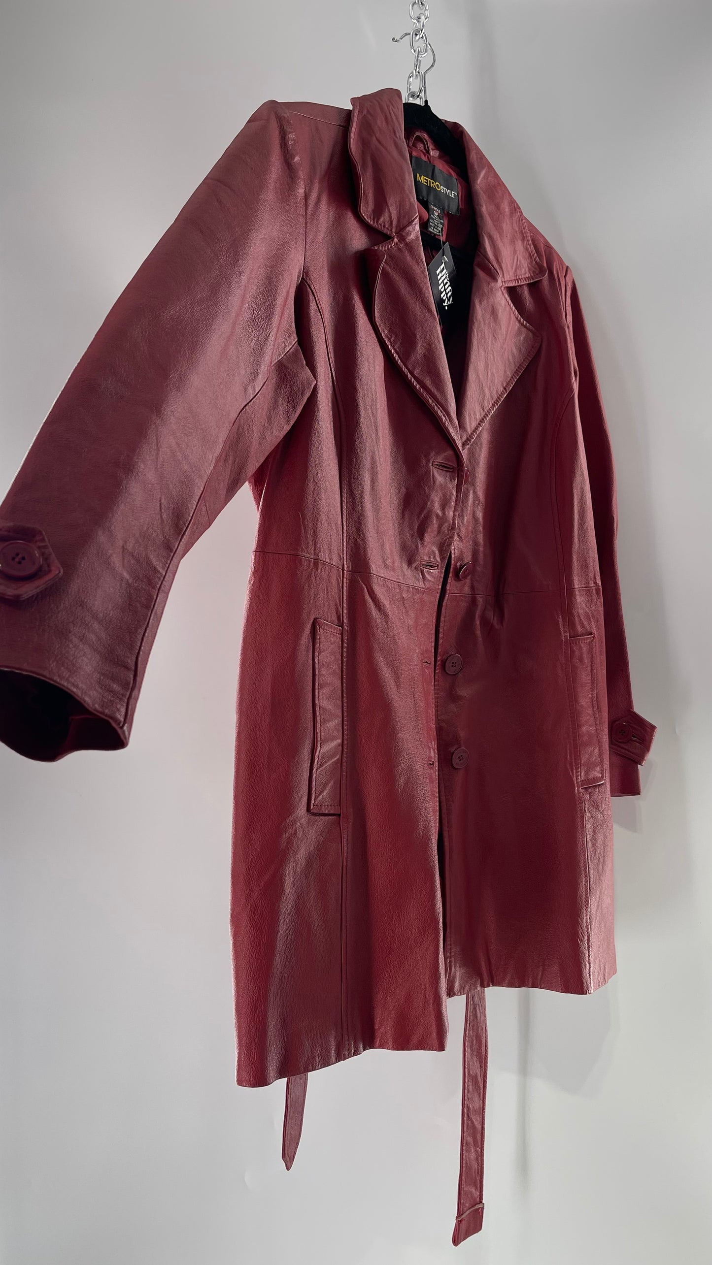 Vintage MetroStyle Red Leather Trench (C)(L/XL)