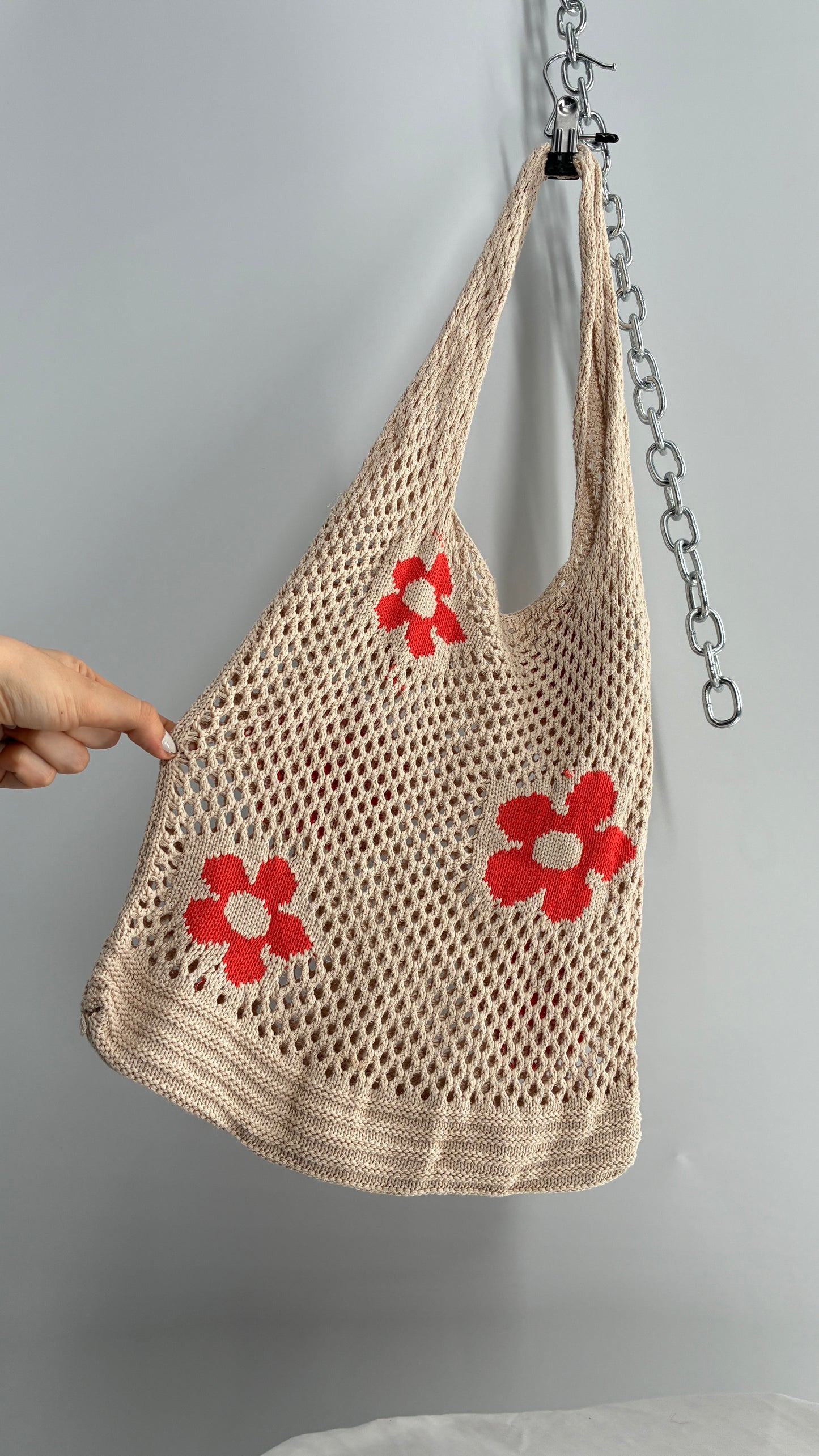 Crochet Tote with Orange Flowers