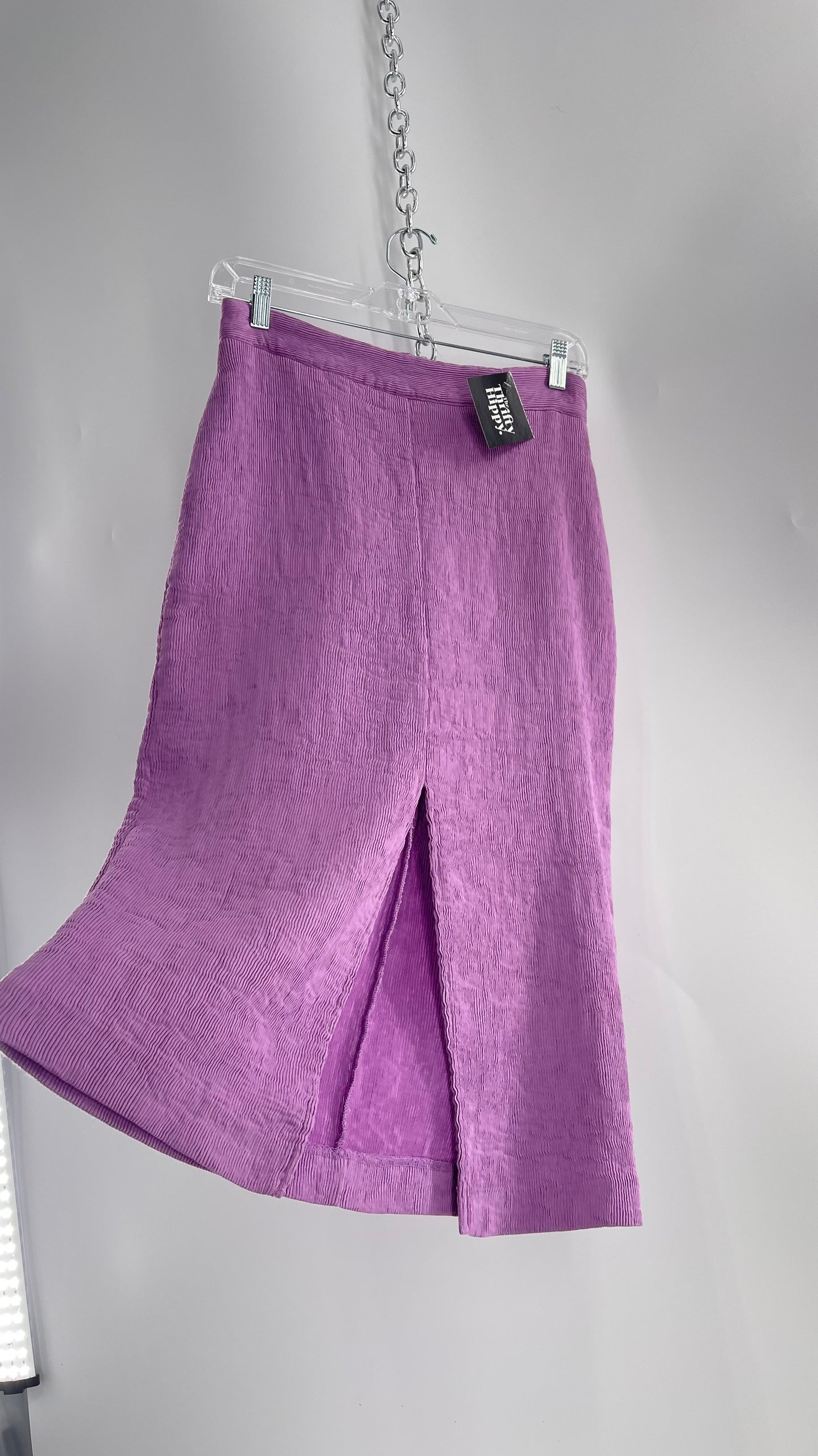 Endless Rose Anthropologie Lavender Crimped/Textured Midi Skirt (Medium)
