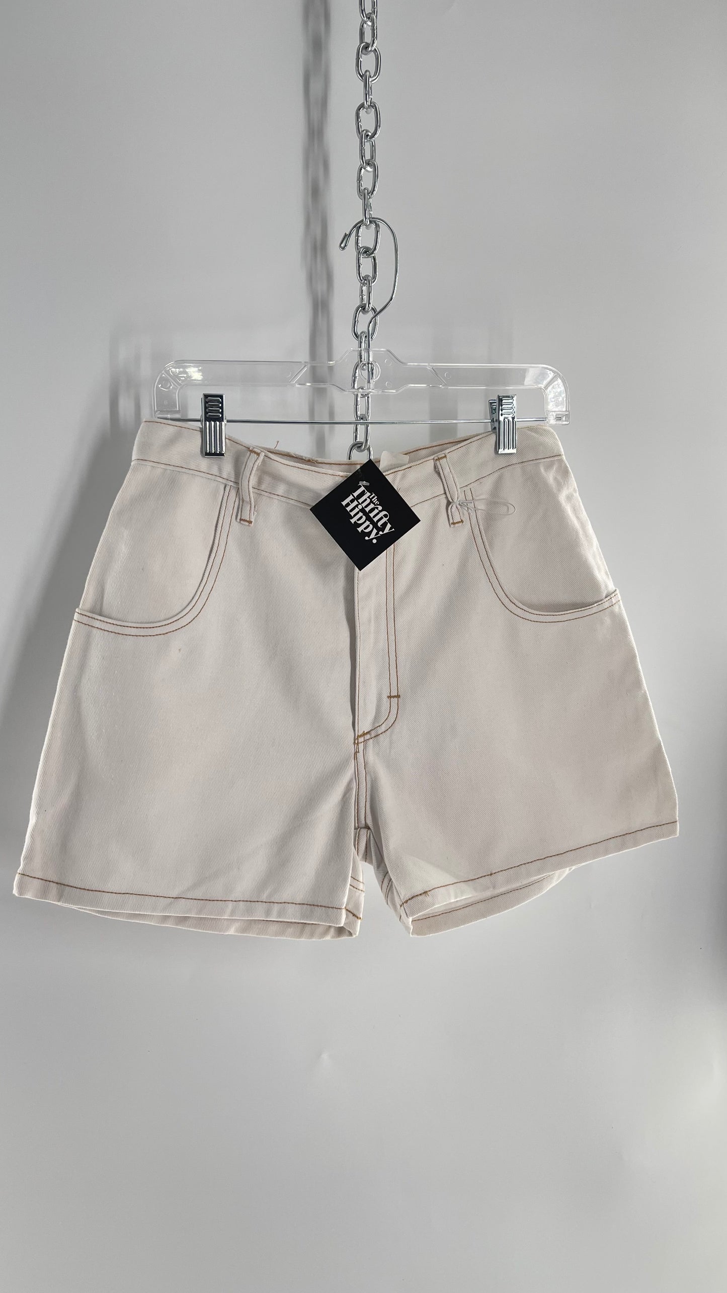 Vintage 1980s Generation X-ers White Contrast Stitch Shorts with Double Waistline on Bum (28)