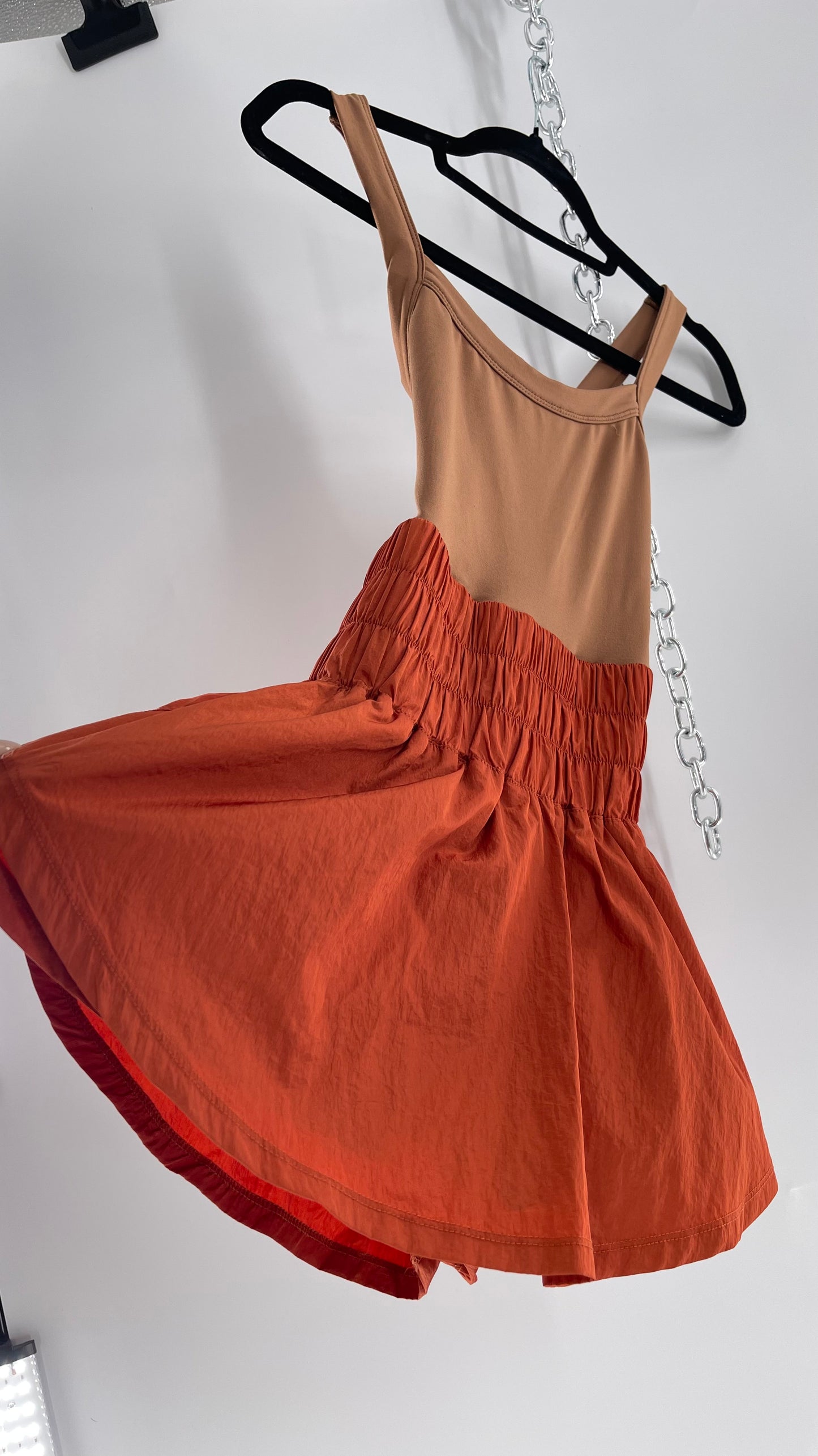 Free People Movement Tan Jumpsuit with Burnt Orange Parachute Shorts (XS)