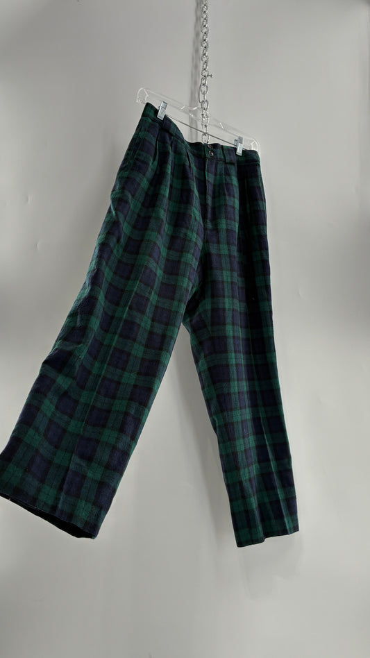 Vintage Collectible Gold by GIORGIO SANT’ANGELO 100% Wool Plaid Navy and Green Trouser (10)