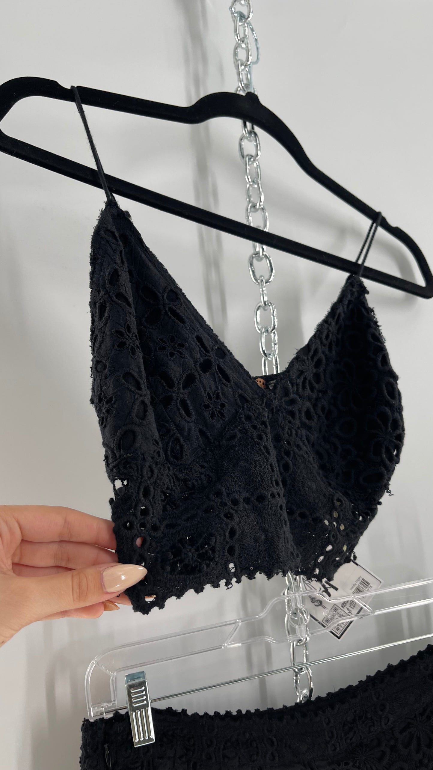 Free People Black Eyelet Lace Mini Skirt and Bustier Set (6)