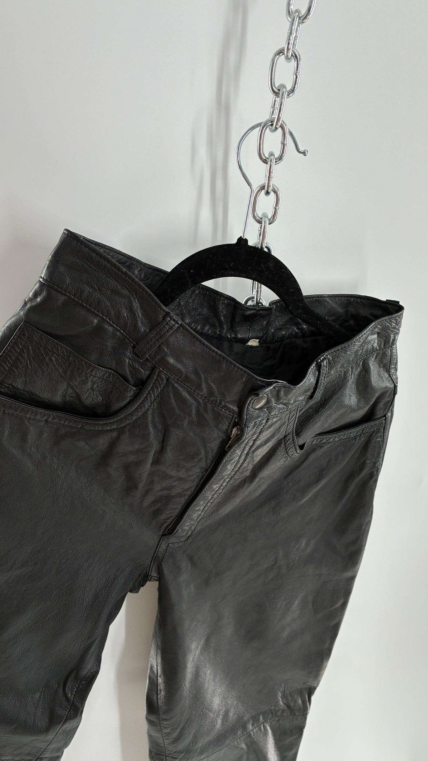 Vintage LILLIE RUBEN High Waisted Black Thin Leather Pants (6)