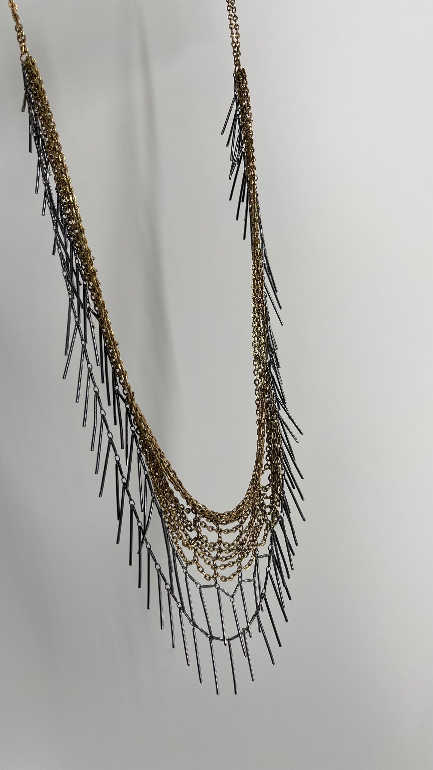 Free People Web Mixed Metal, Silver and Gold Fringe Necklace
