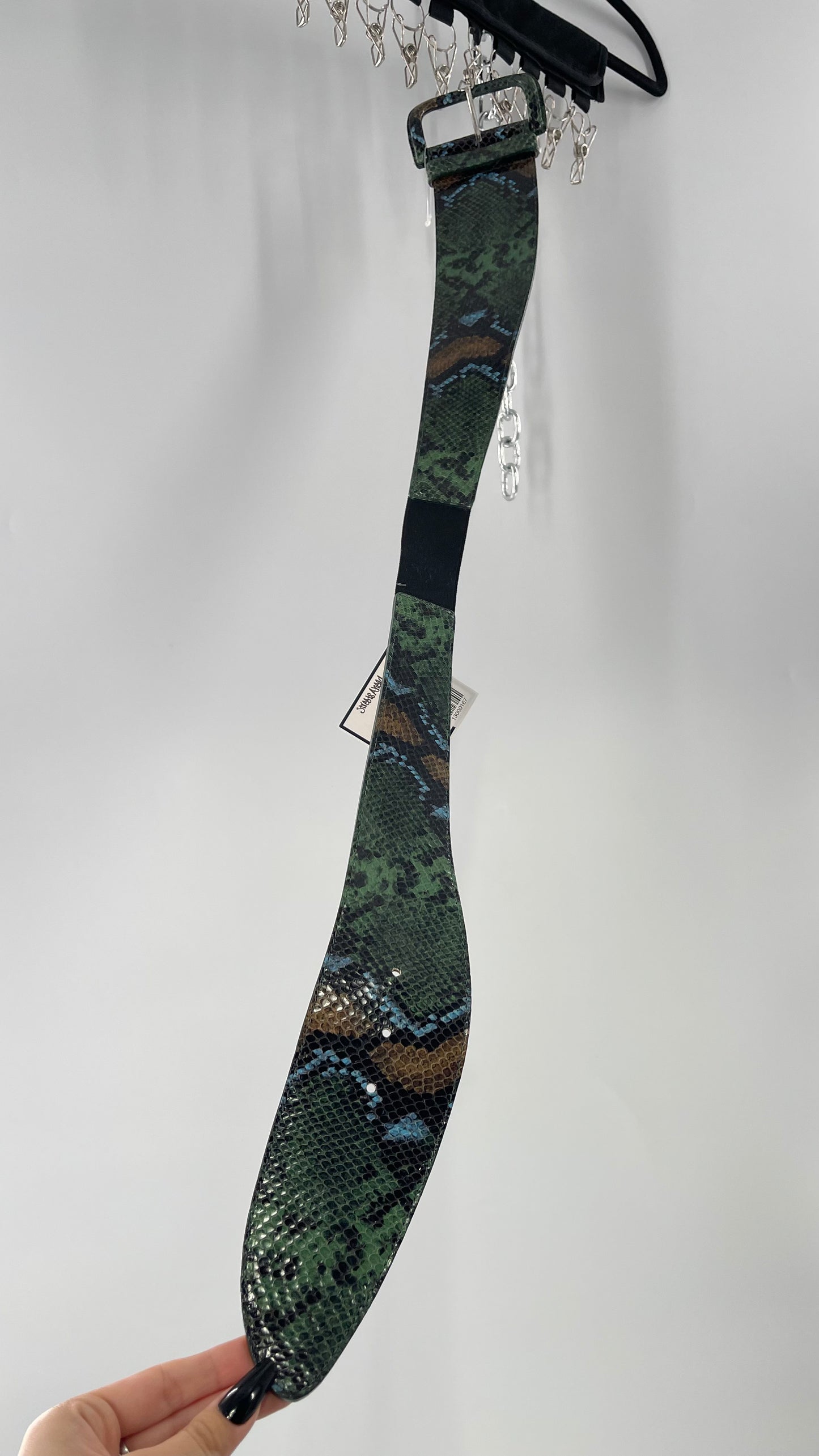 Streets Ahead Green/Blue/Tan Snakeskin Waist Belt with Exaggerated Buckle (XS)