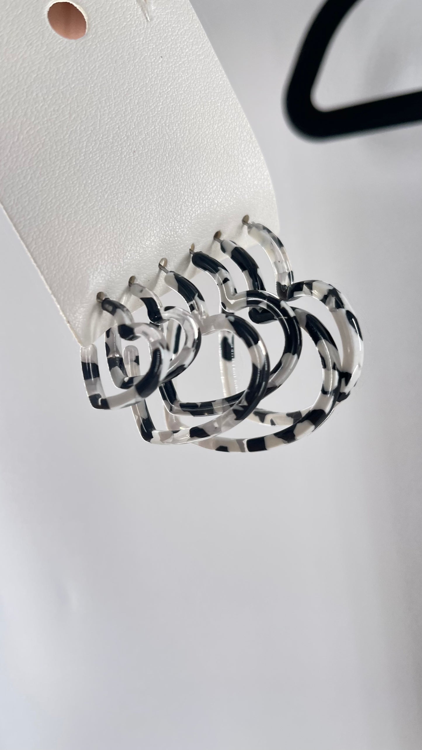 Free People Black/White Marble Heart Earring Set