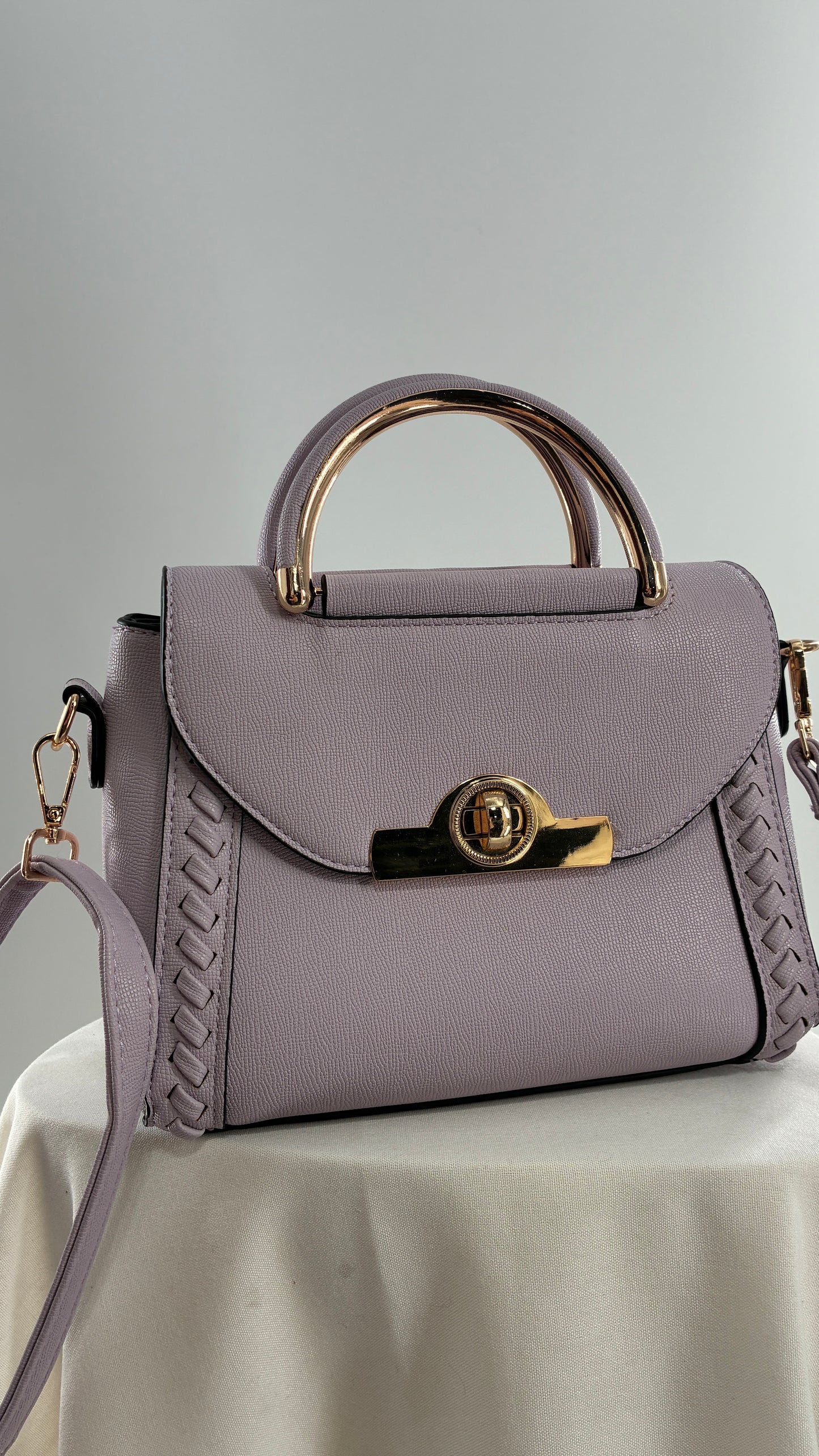 Lilac Purple Handbag and Crossbody with Gold Hardware