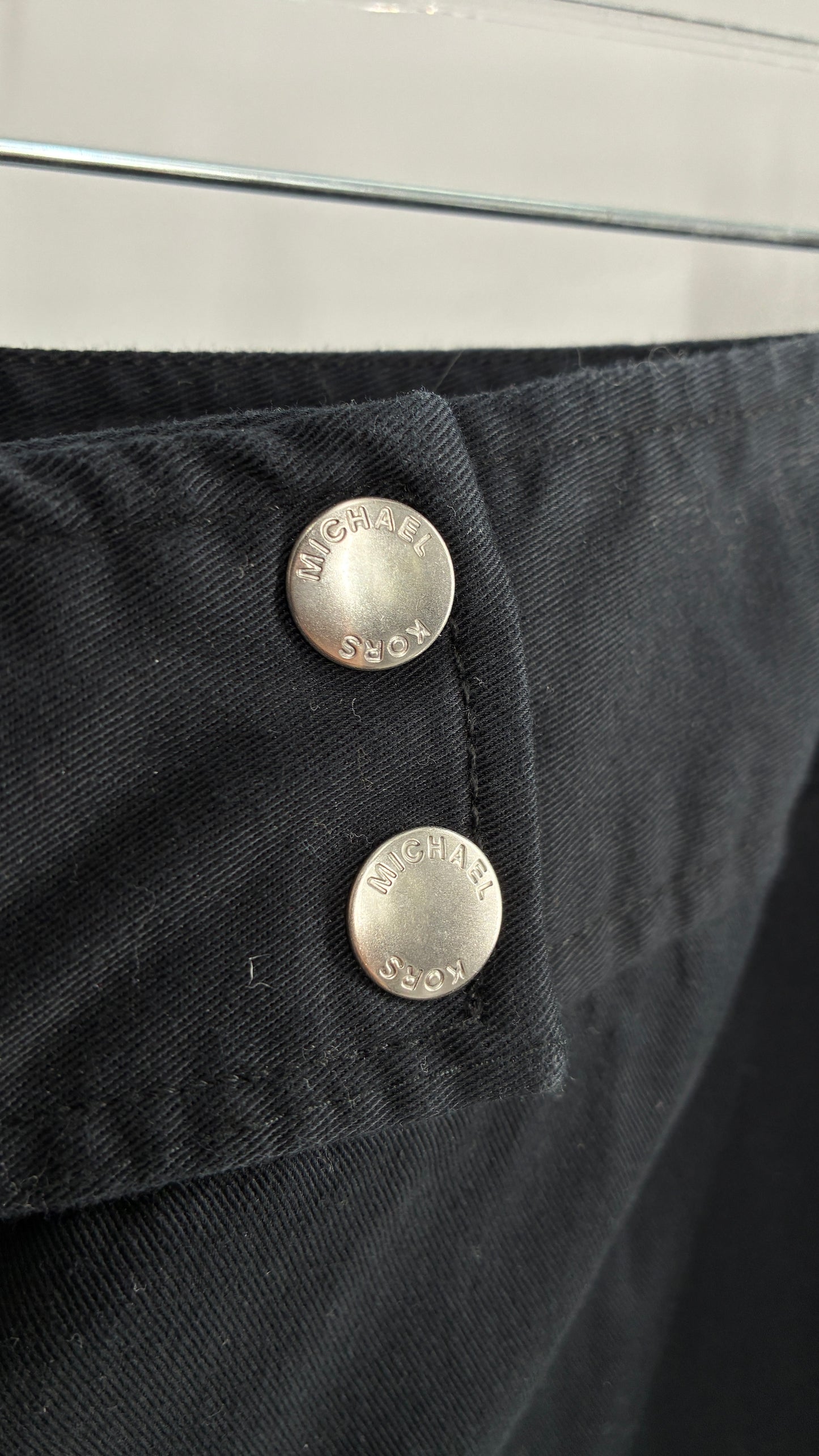 Vintage MICHAEL KORS Black Button Leg Kick Flare Low Rise Pants with Zipper Details and Side Closure (6)