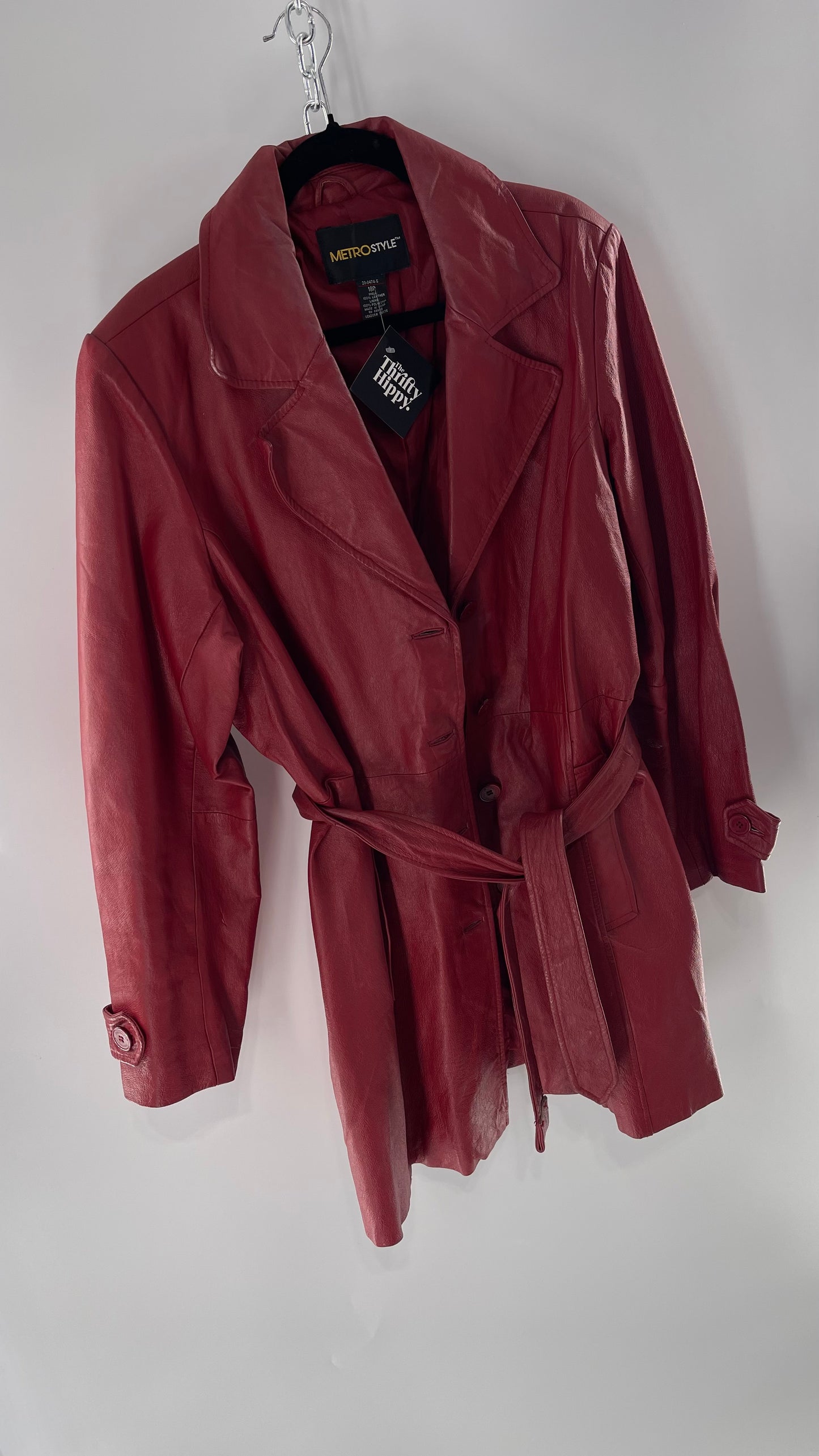 Vintage MetroStyle Red Leather Trench (C)(L/XL)