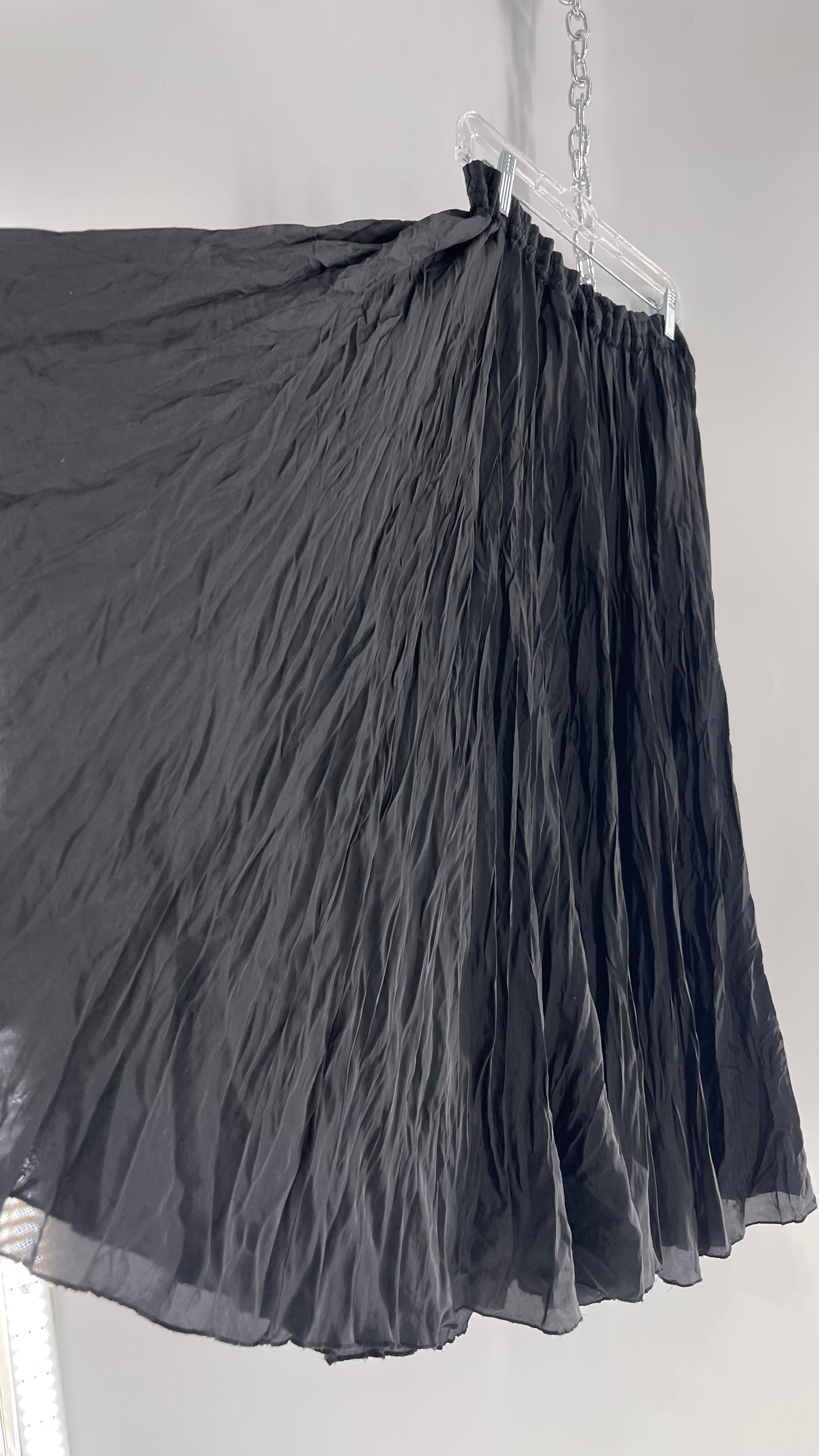Vintage Adrian Jordan Black Full Length Crinkle Skirt 100% Silk (18/20)