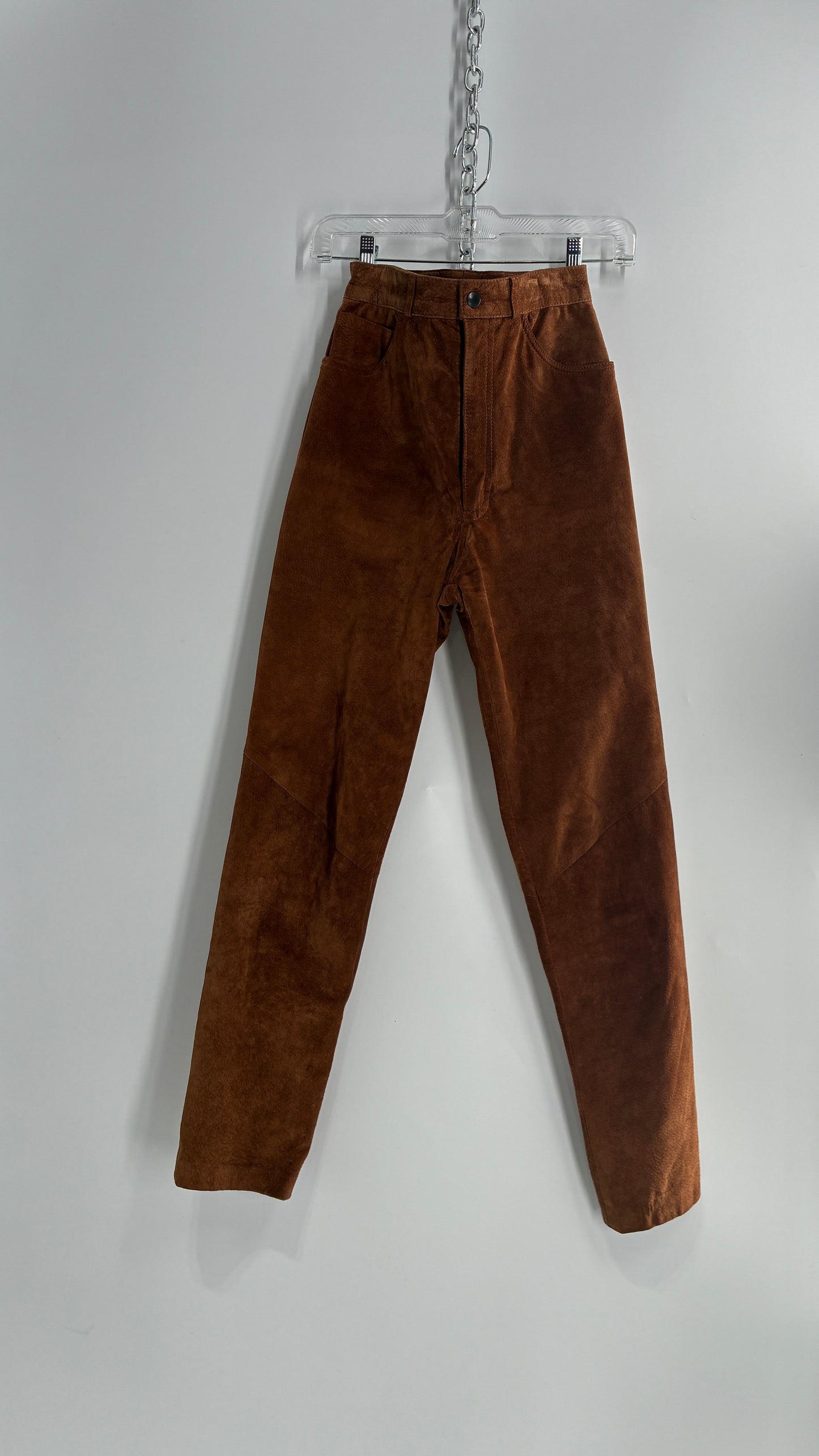 Vintage 1980 ANNTAYLOR High Waisted Brown Suede Leather Straight Leg Bottoms (2)