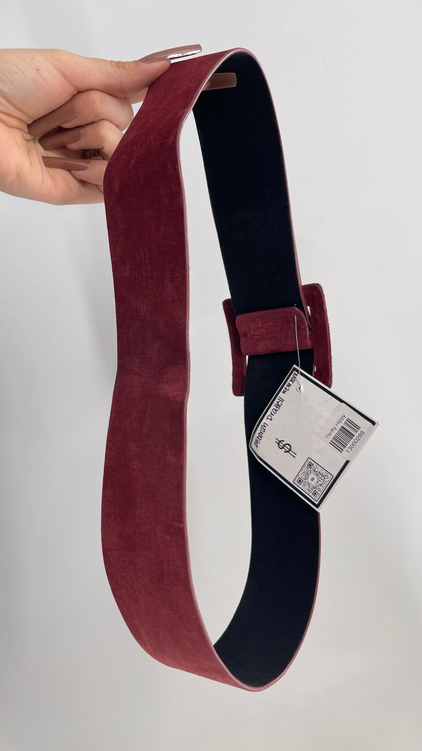 Deborah Drattell NYC Suede Maroon Red Square Buckle Belt (XS/S)