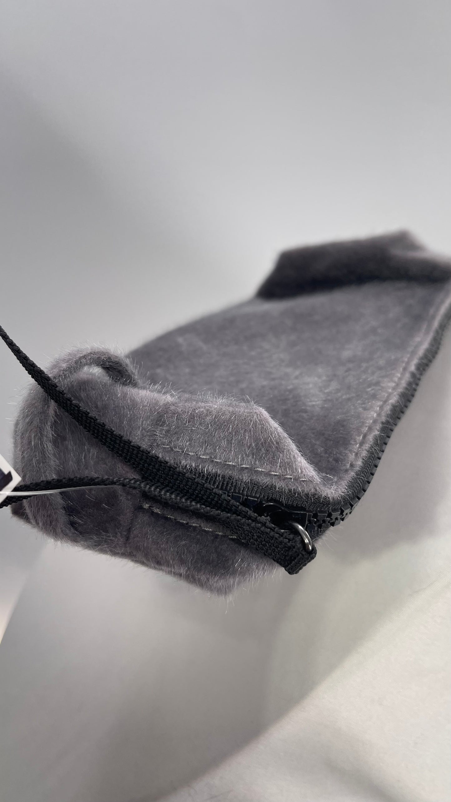 Urban Outfitters Grey Fur Pencil Pouch