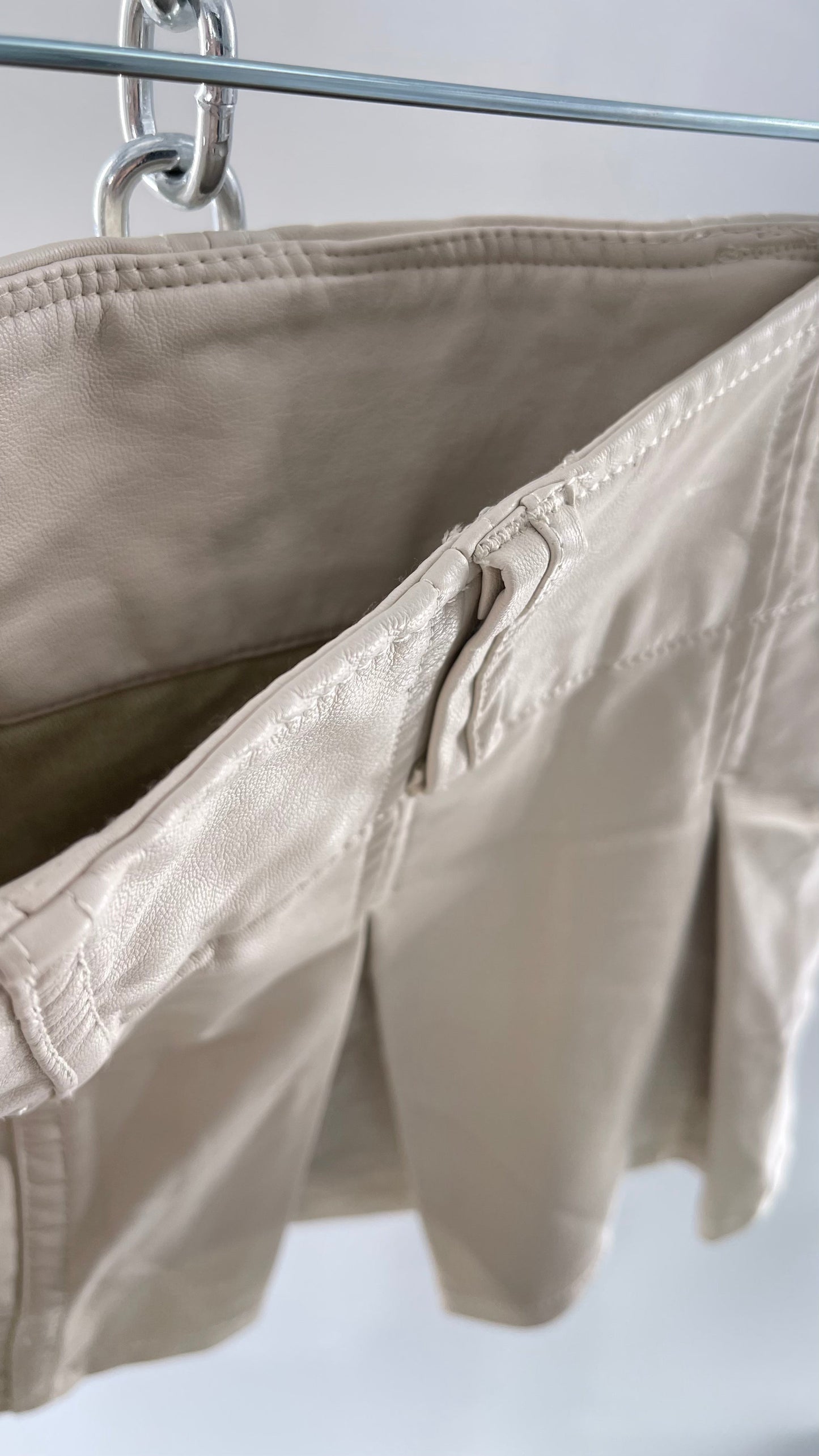 Free People Off White Pleated Vegan Leather Ultra Micro Mini Skirt with Hidden Built in Shorts (12)