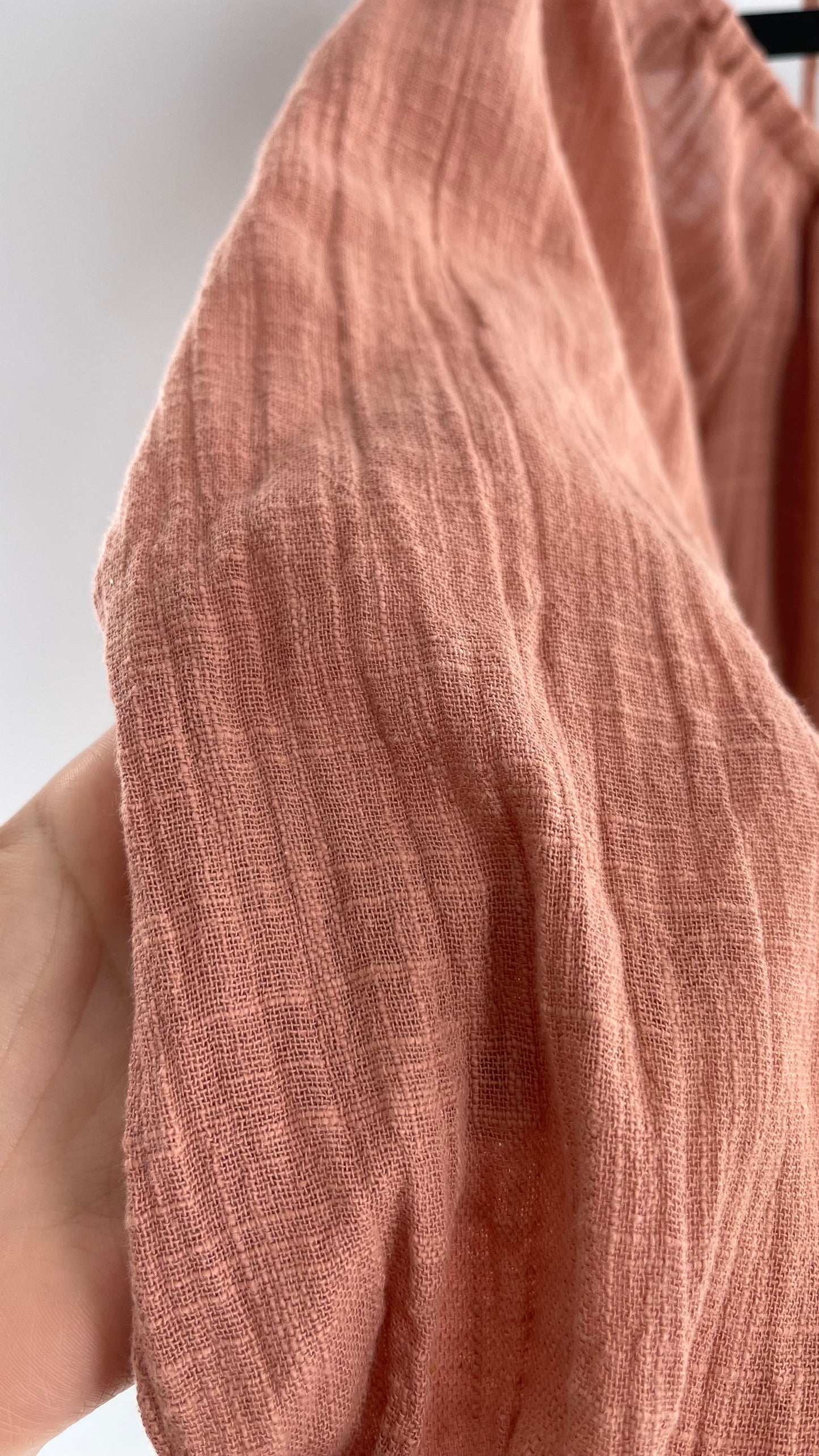 Free People Peachy Pink Coral Off the Shoulder 100% Cotton Voluminous Button Front Blouse (Small)