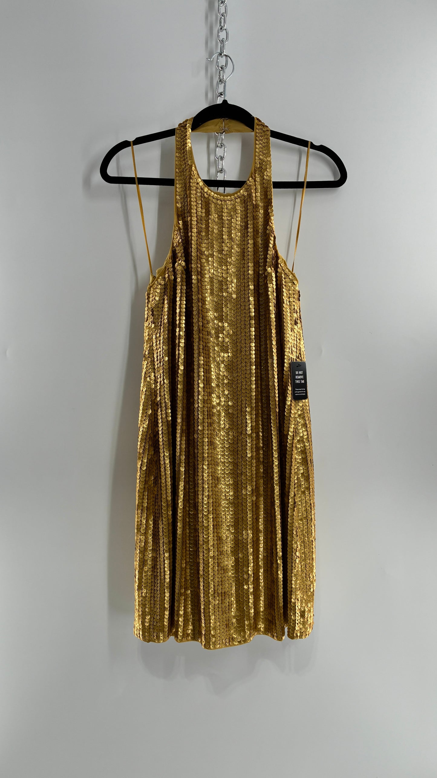 Deadstock Vintage EXPRESS Sequin Beaded Halter Mini Dress with Low Backless Detail (Medium)