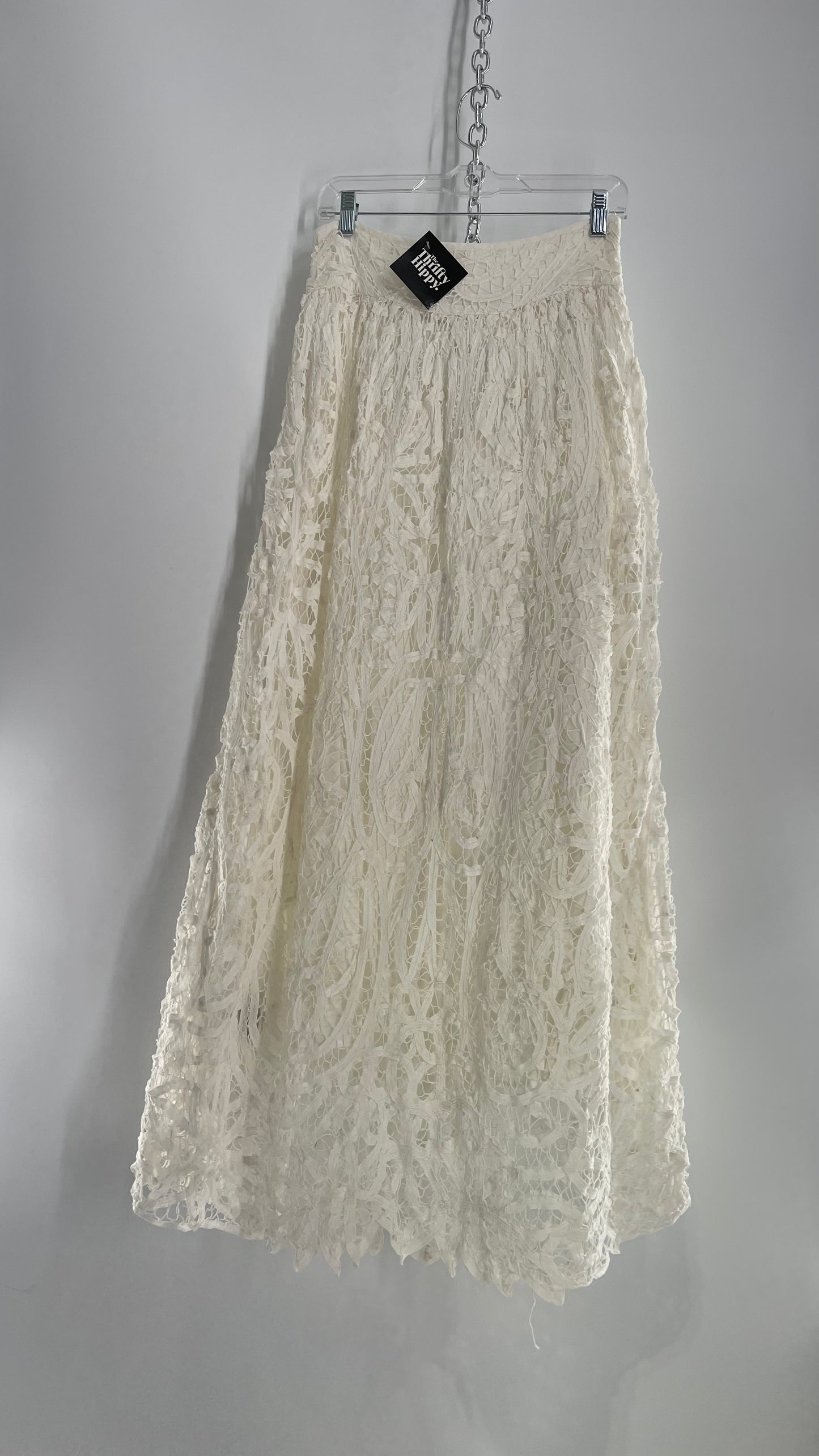 Free People White Lace Full Length Skirt (XS)