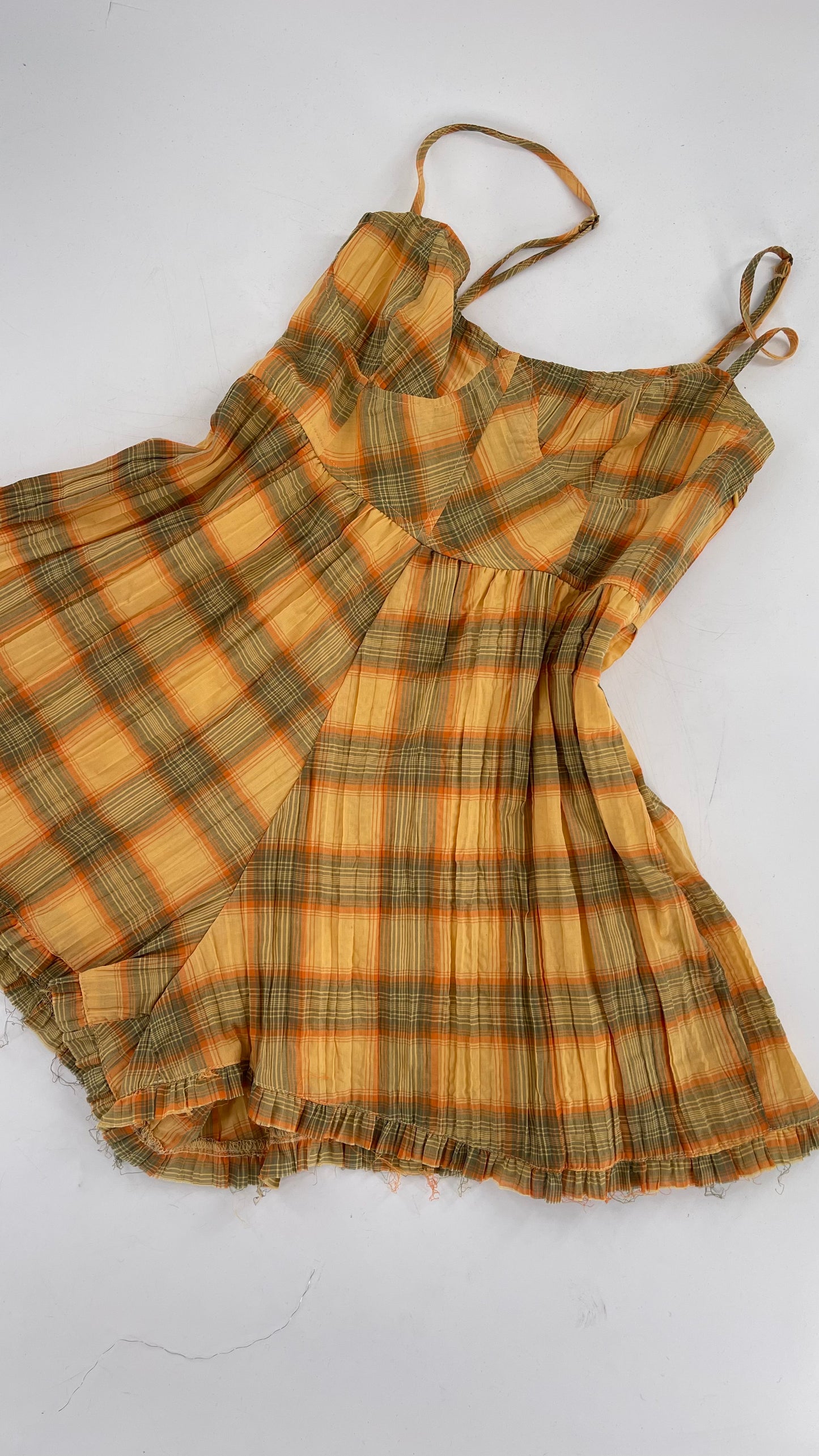 Urban Outfitters Yellow Plaid Playsuit Romper with Faux Bustier Stitching (Small)