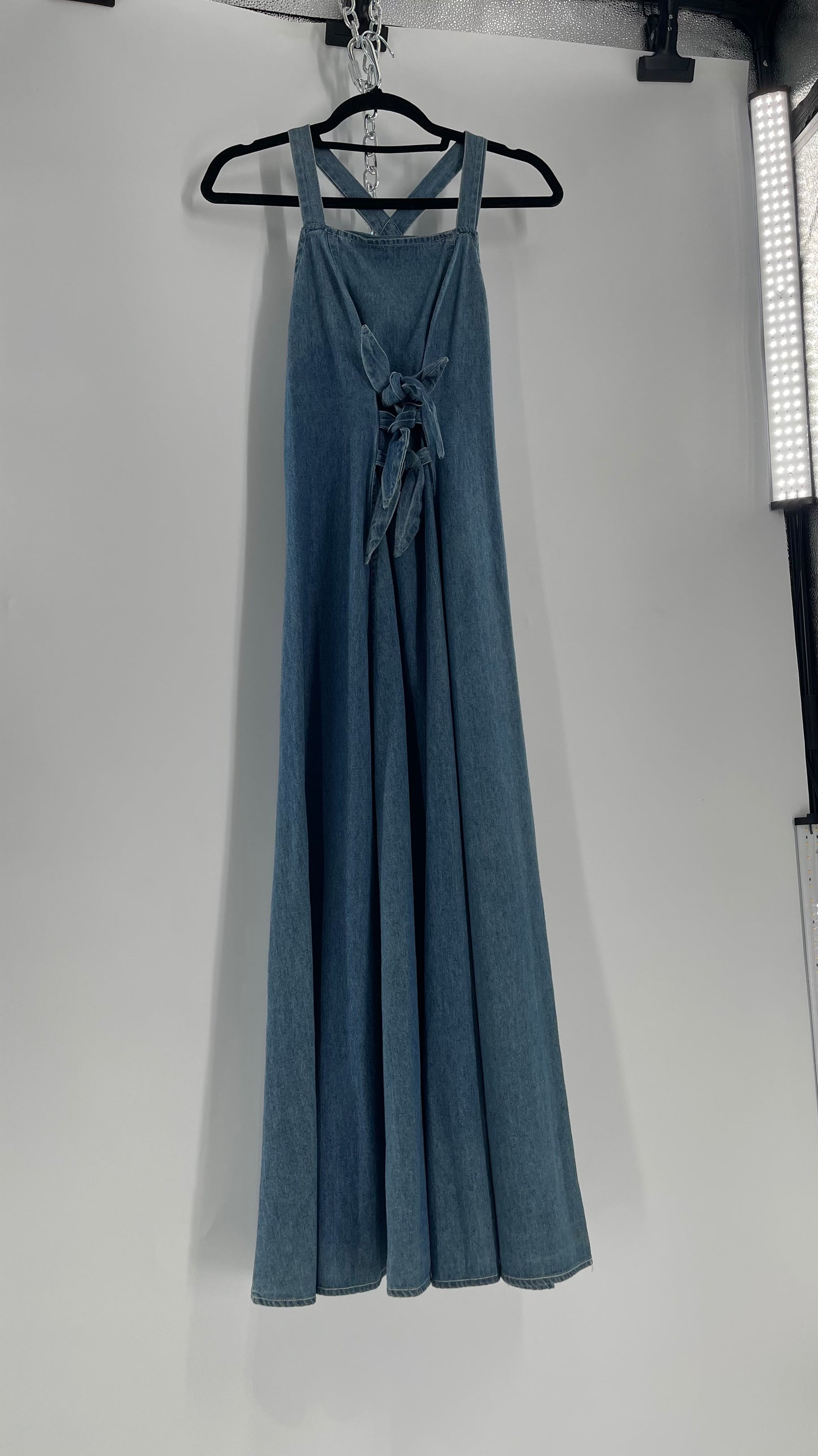 Vintage CDC Denim Triple Tie Bust Maxi Dress (6)