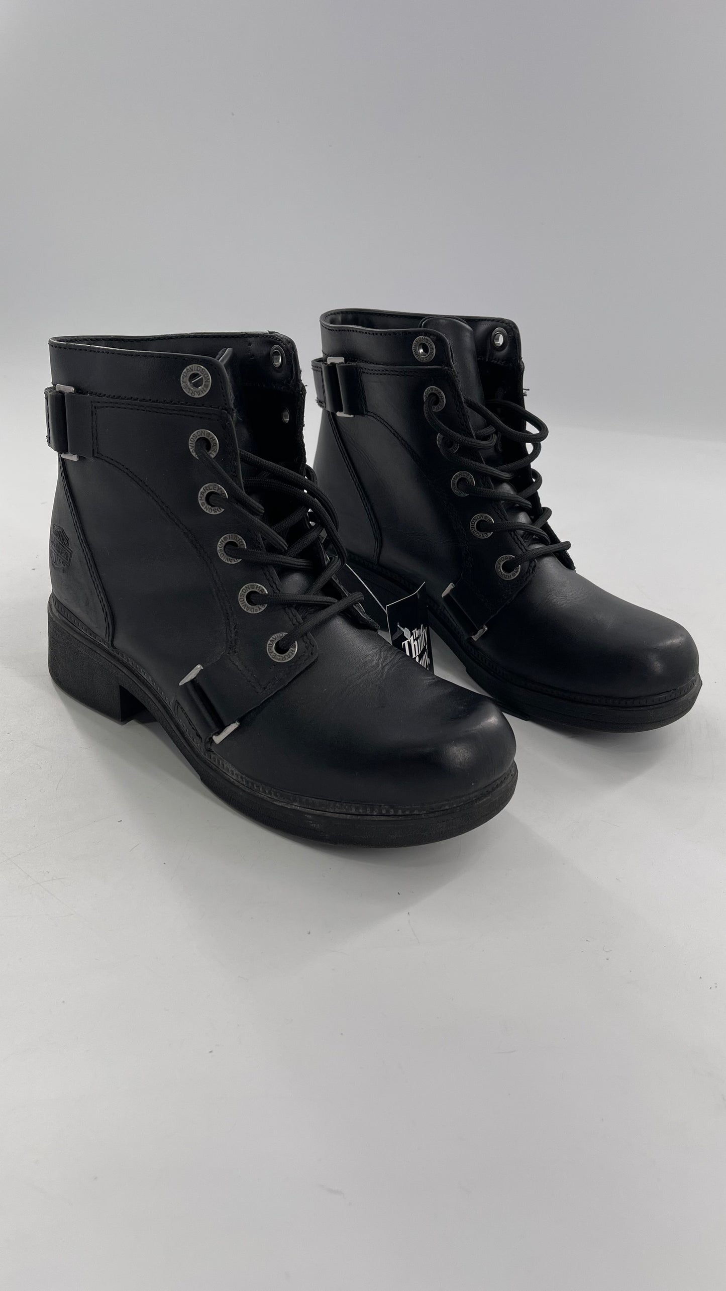Harley Davidson Black Leather Combat Boots (8.5)