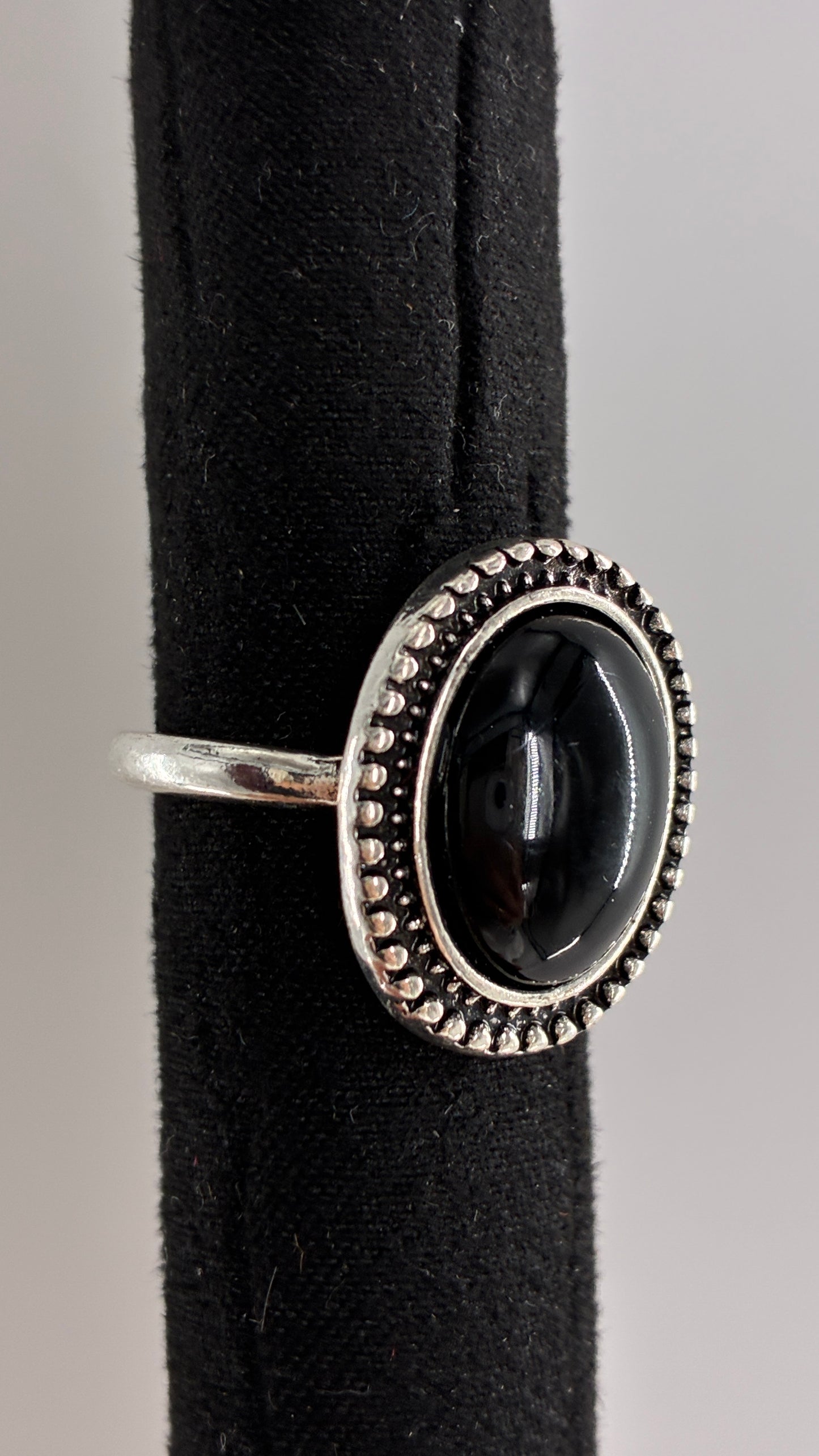 Silver Black Faux Stone Ring