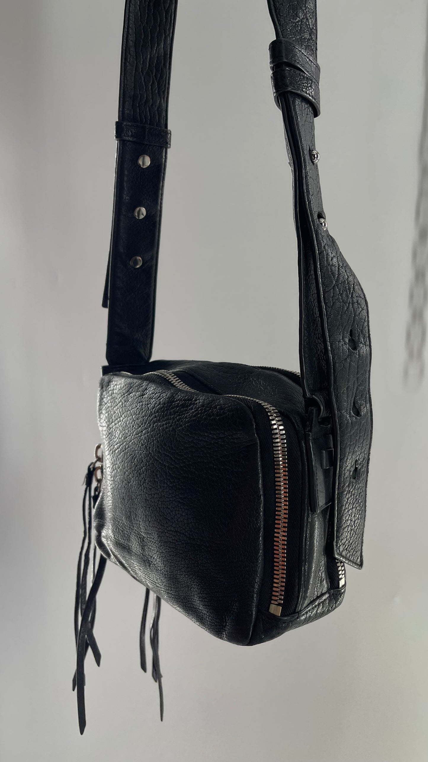 ALL SAINTS Black Leather Zippered Bag