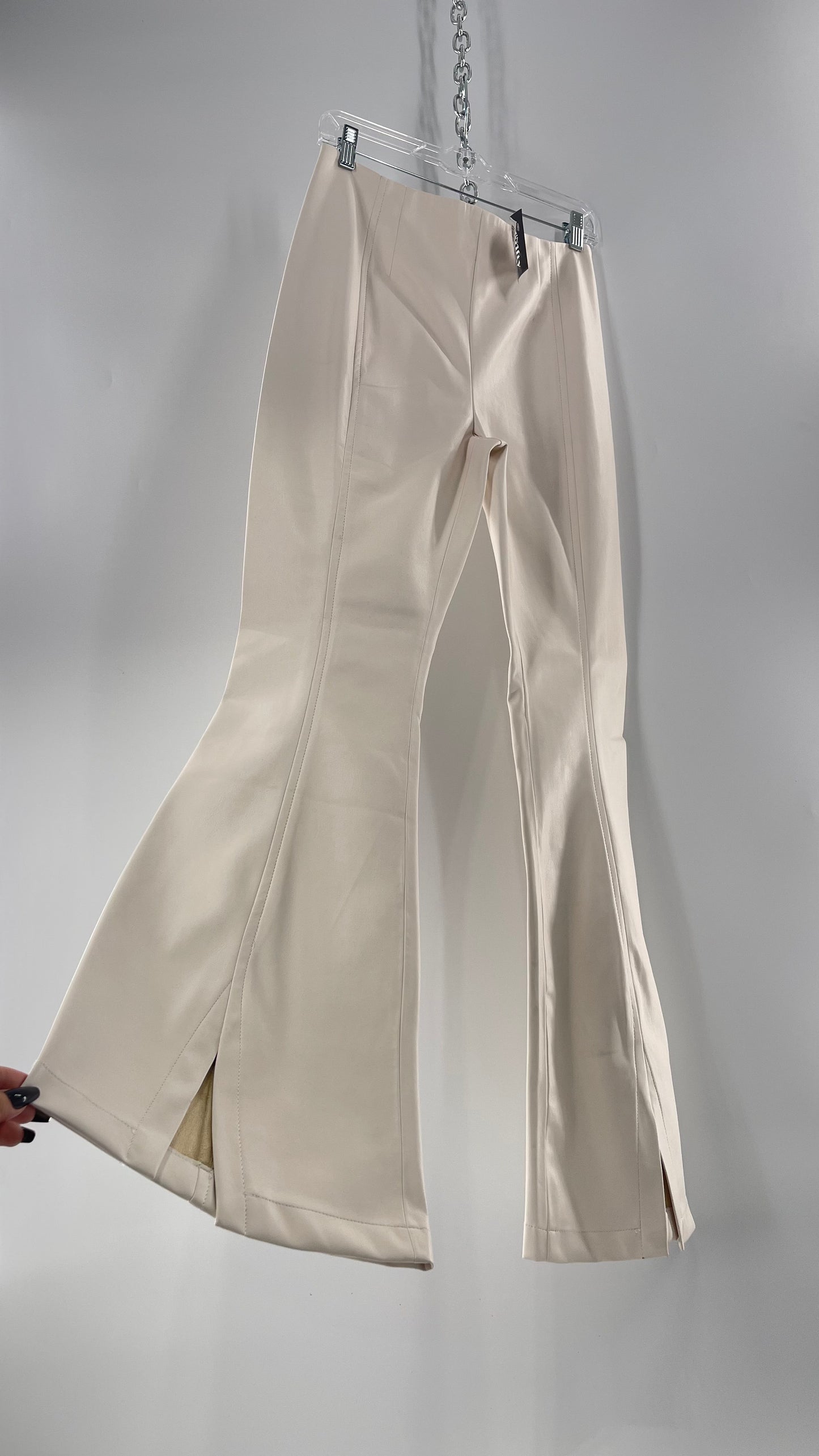 Free People White Cream Faux Flare Leather Pants (29)