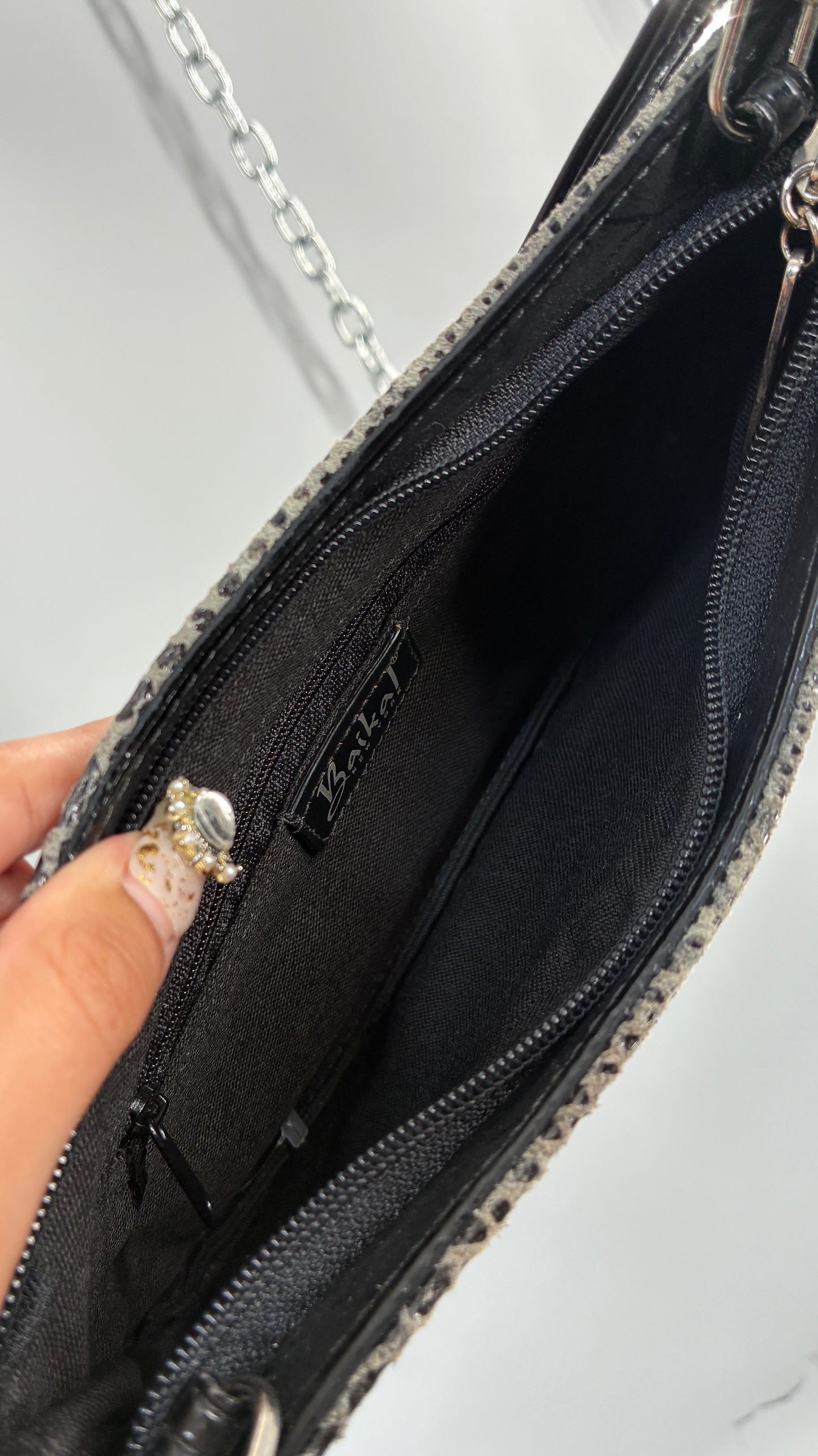 Vintage 1990s BAIKAL Grey Black Snakeskin Shoulder Purse