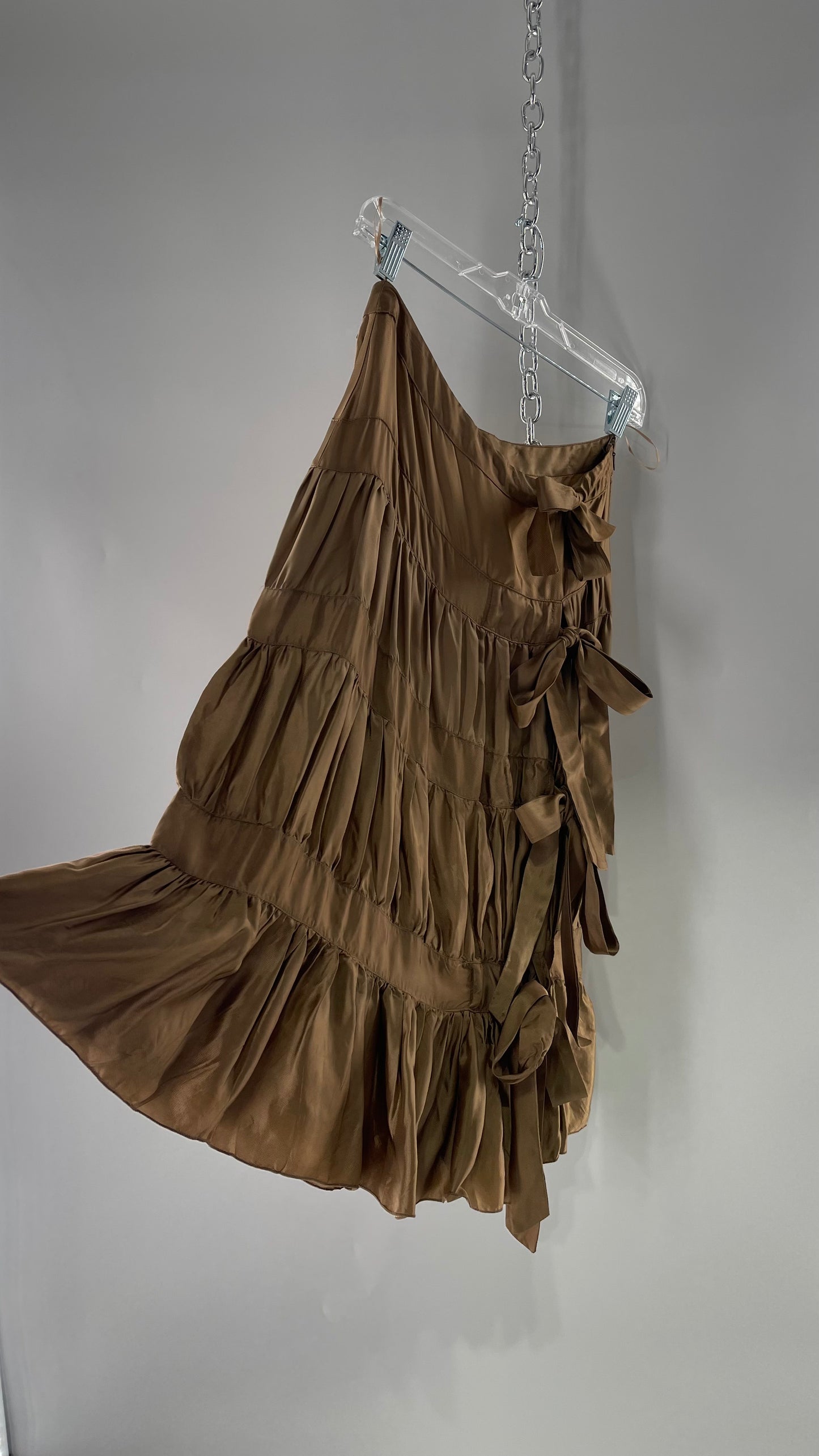 Ysatis Greece Bronze Metallic Fabric Skirt with Dainty Feminine Bow Detailing on Side (1)