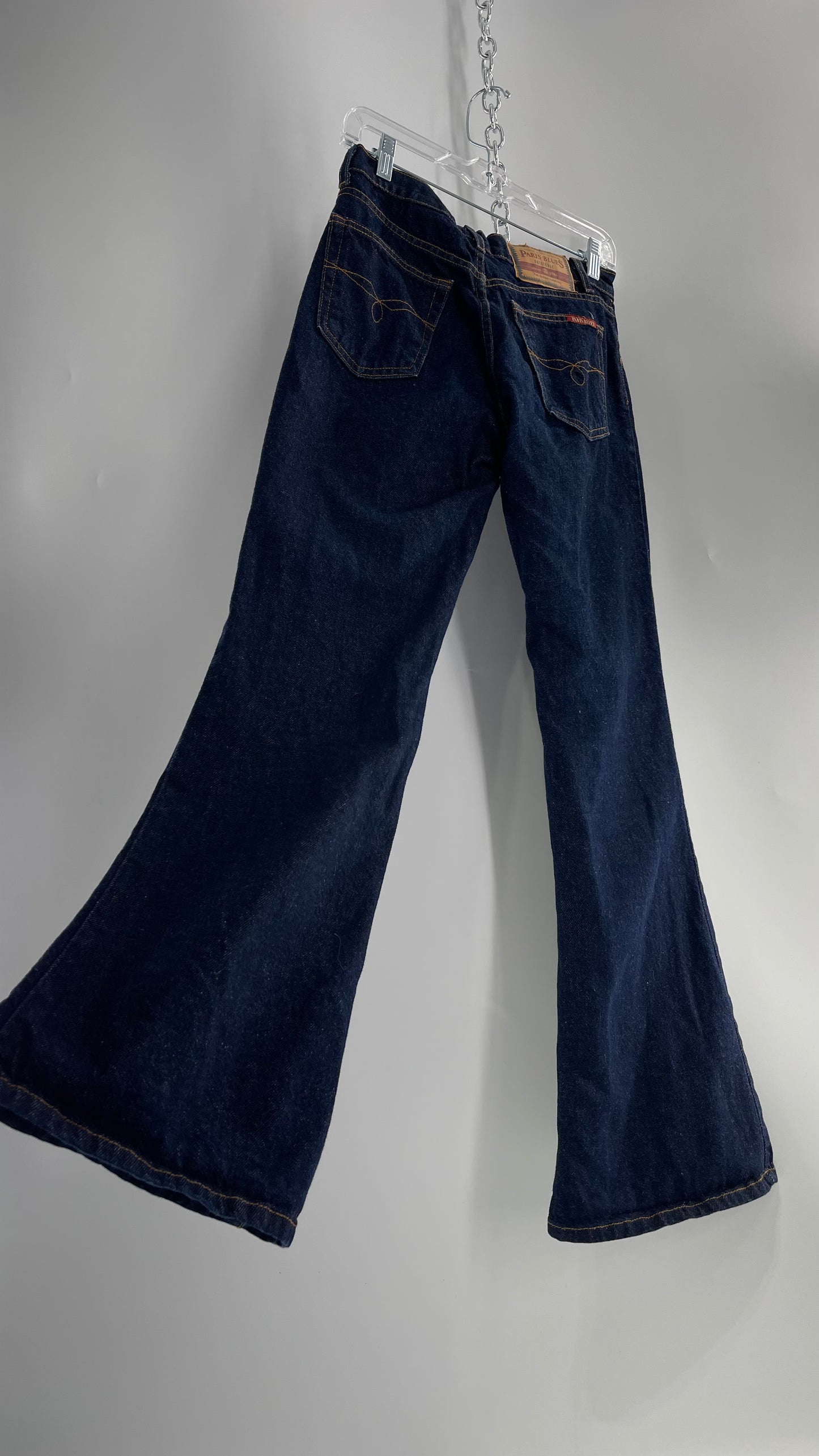 Vintage PARIS BLUES Dark Wash Kick Flare Denim Jeans(5)