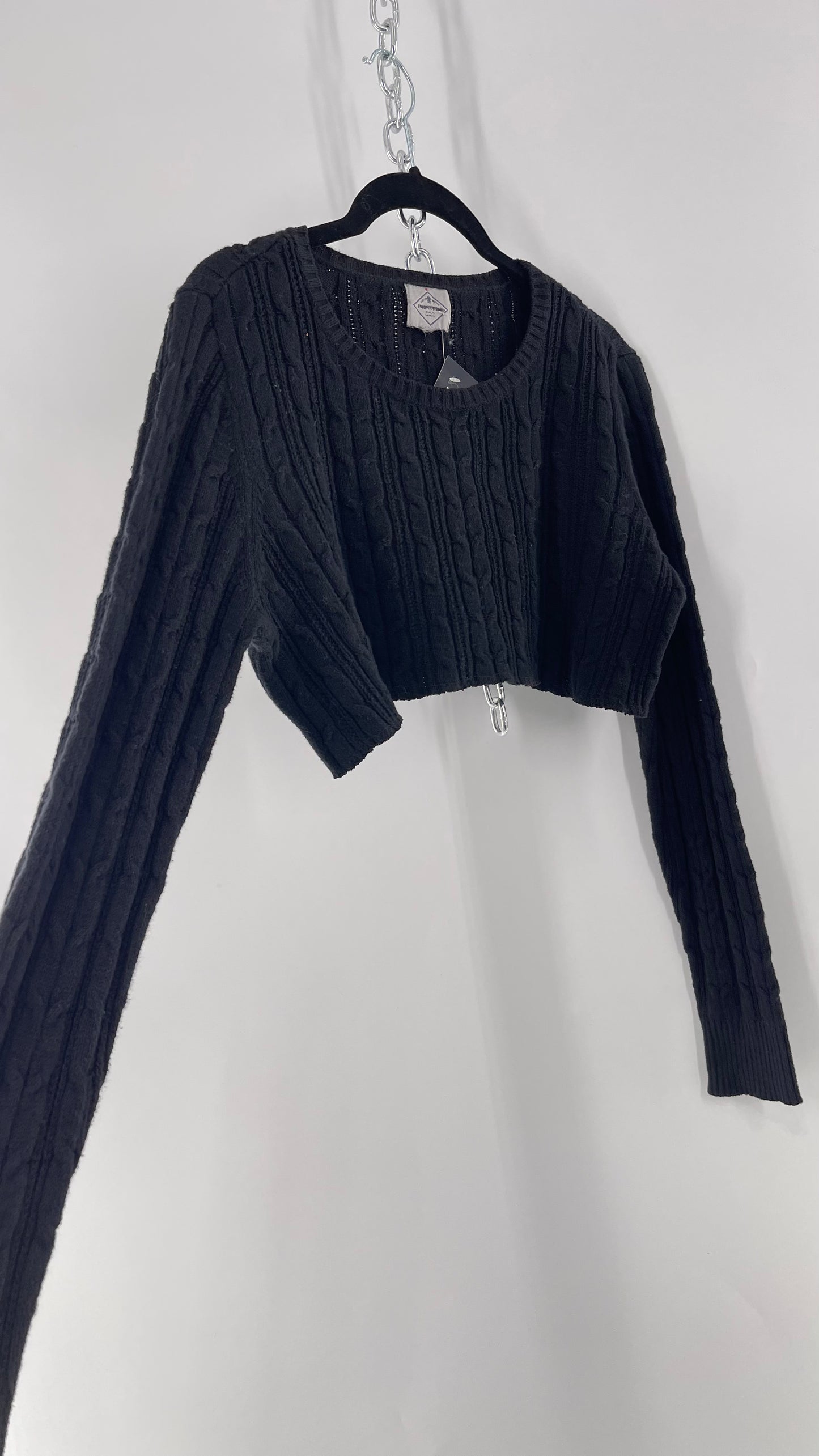 Urban Outfitters Reworked Cropped Cableknit Black Sweater (Medium)