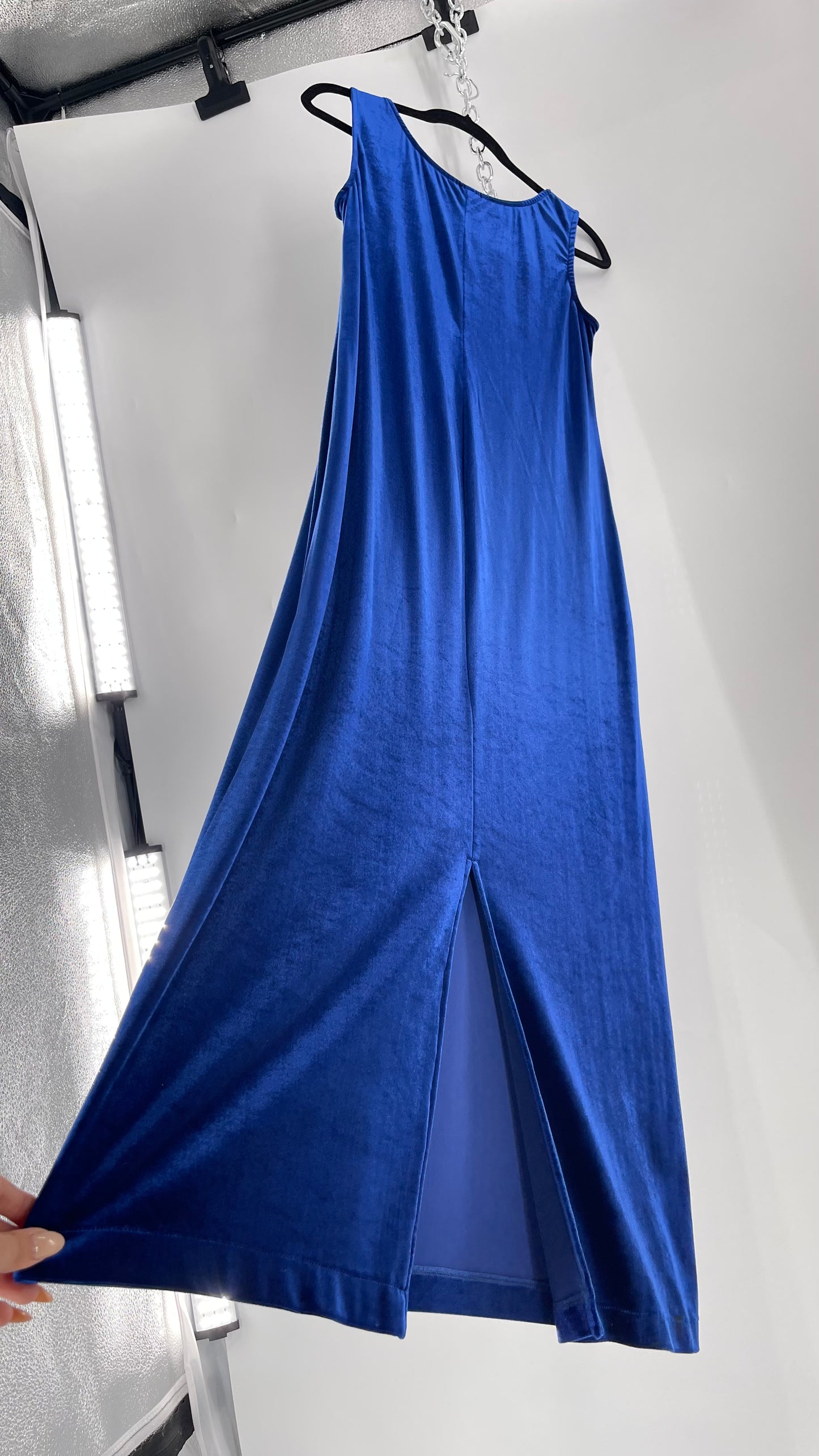 Vintage Carol Anderson Royal Blue Velvet Square Neckline Floor Length Dress (Medium)