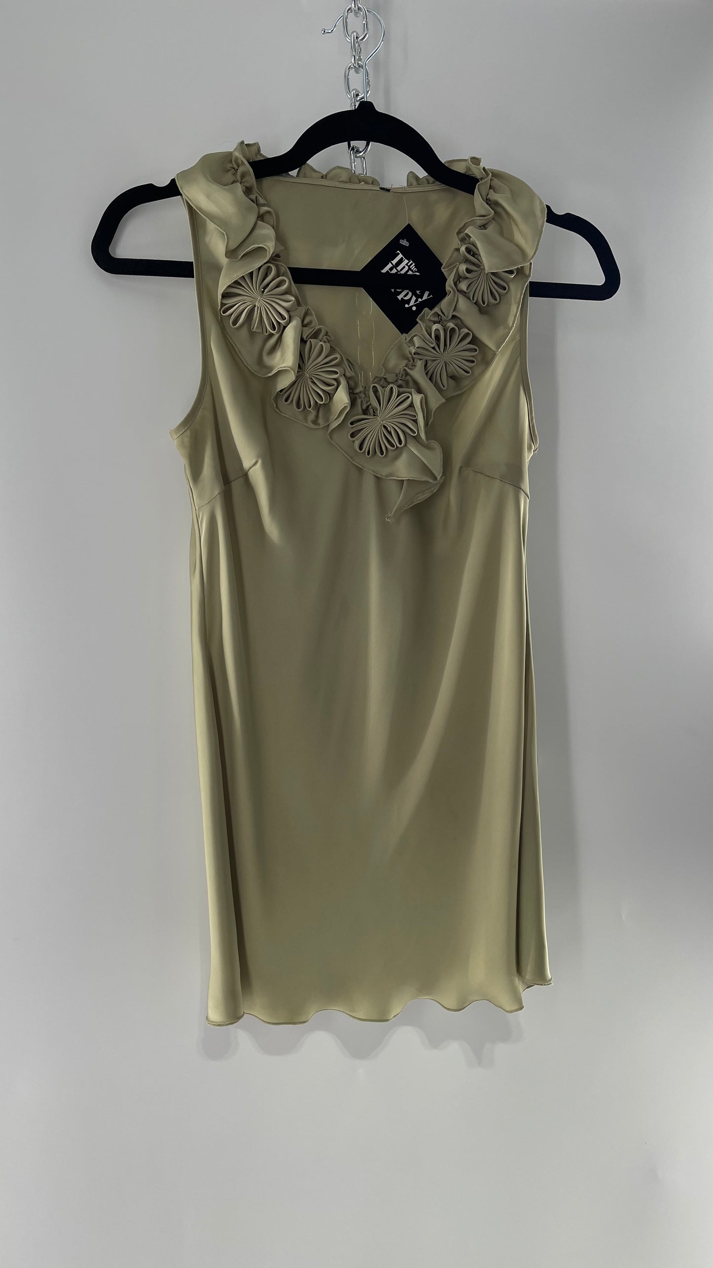 Sage Green Silky Sleeveless Tunic with Rosettes (Medium)
